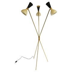 Mid-Century Italian Minimalist Design Floor Lamp Brass 1950 Black White Tripod