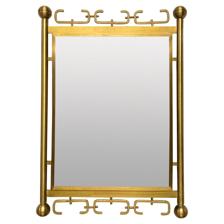 Mid-Century Italian Mirror in Brushed Brass For Sale at 1stDibs