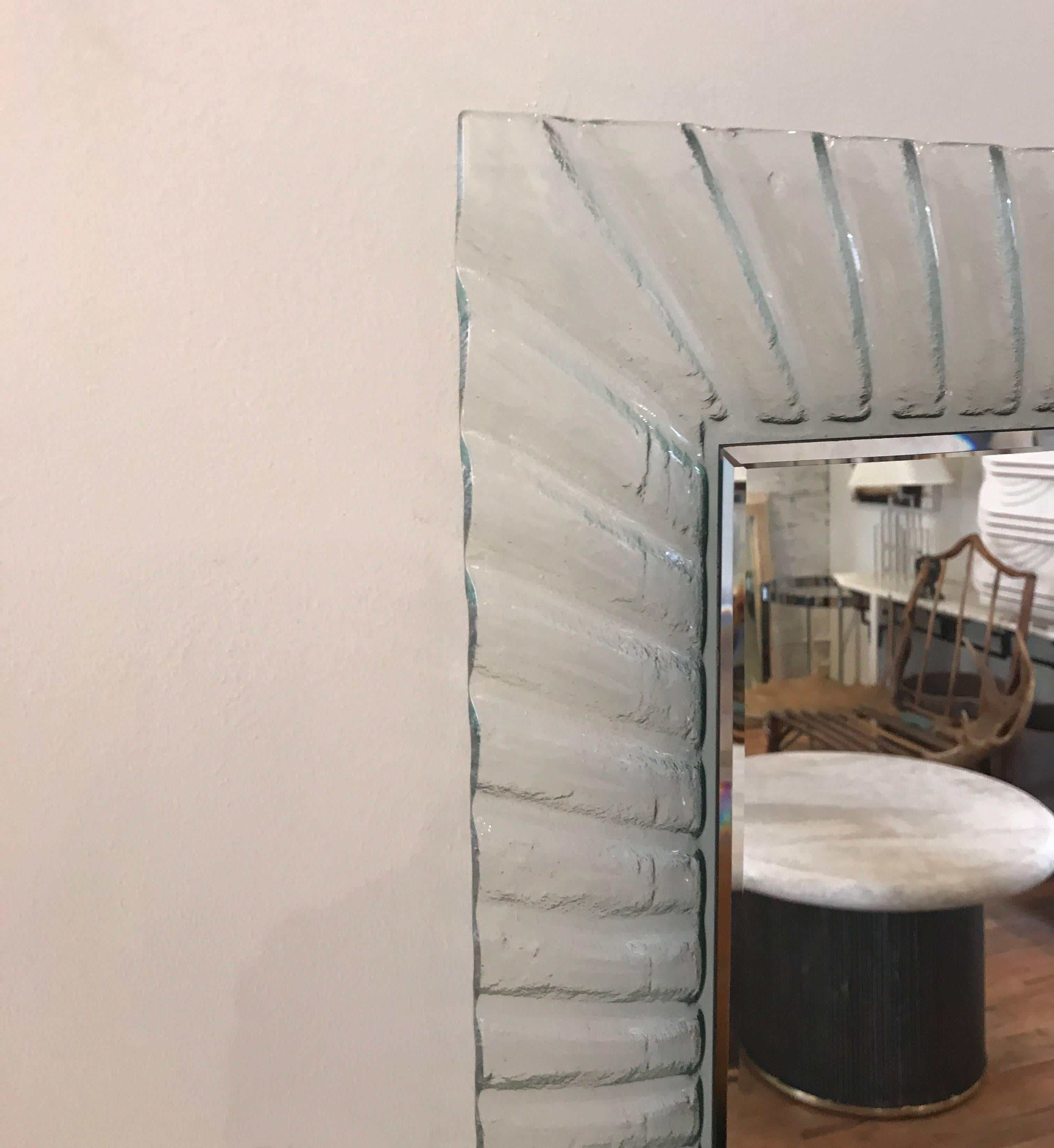 Midcentury Italian Mirror with a Fluted Clear Murano Glass Frame 2