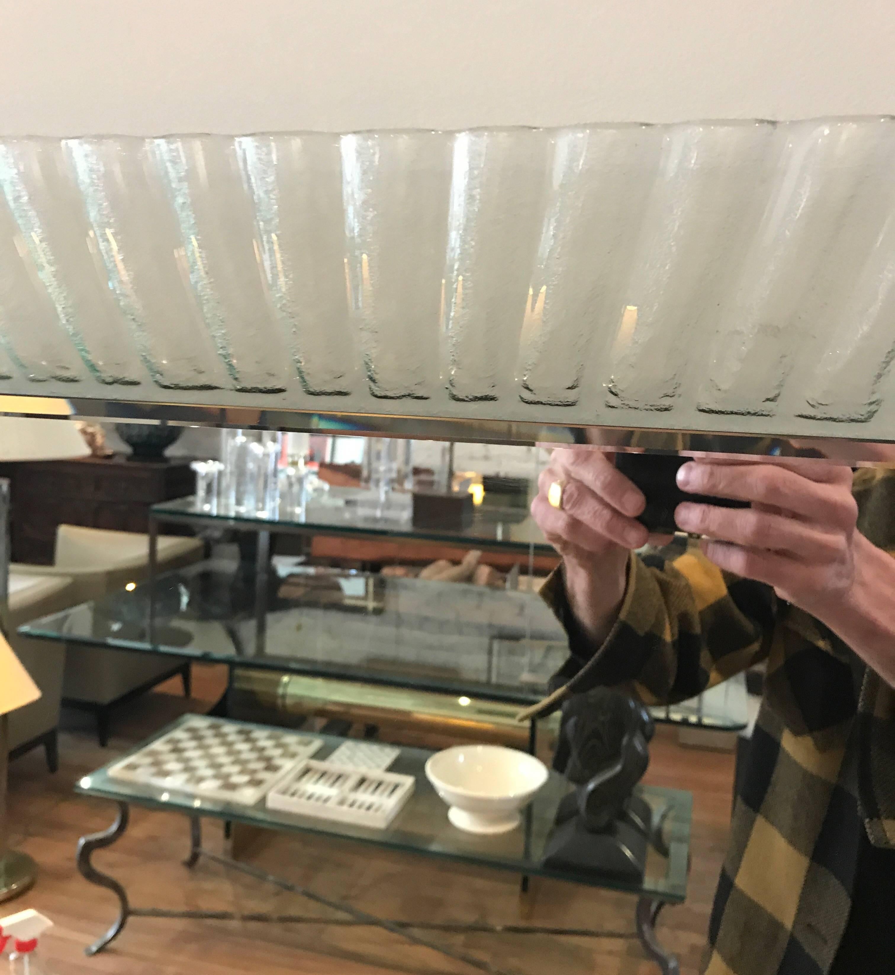 Midcentury Italian Mirror with a Fluted Clear Murano Glass Frame In Good Condition In Chicago, IL