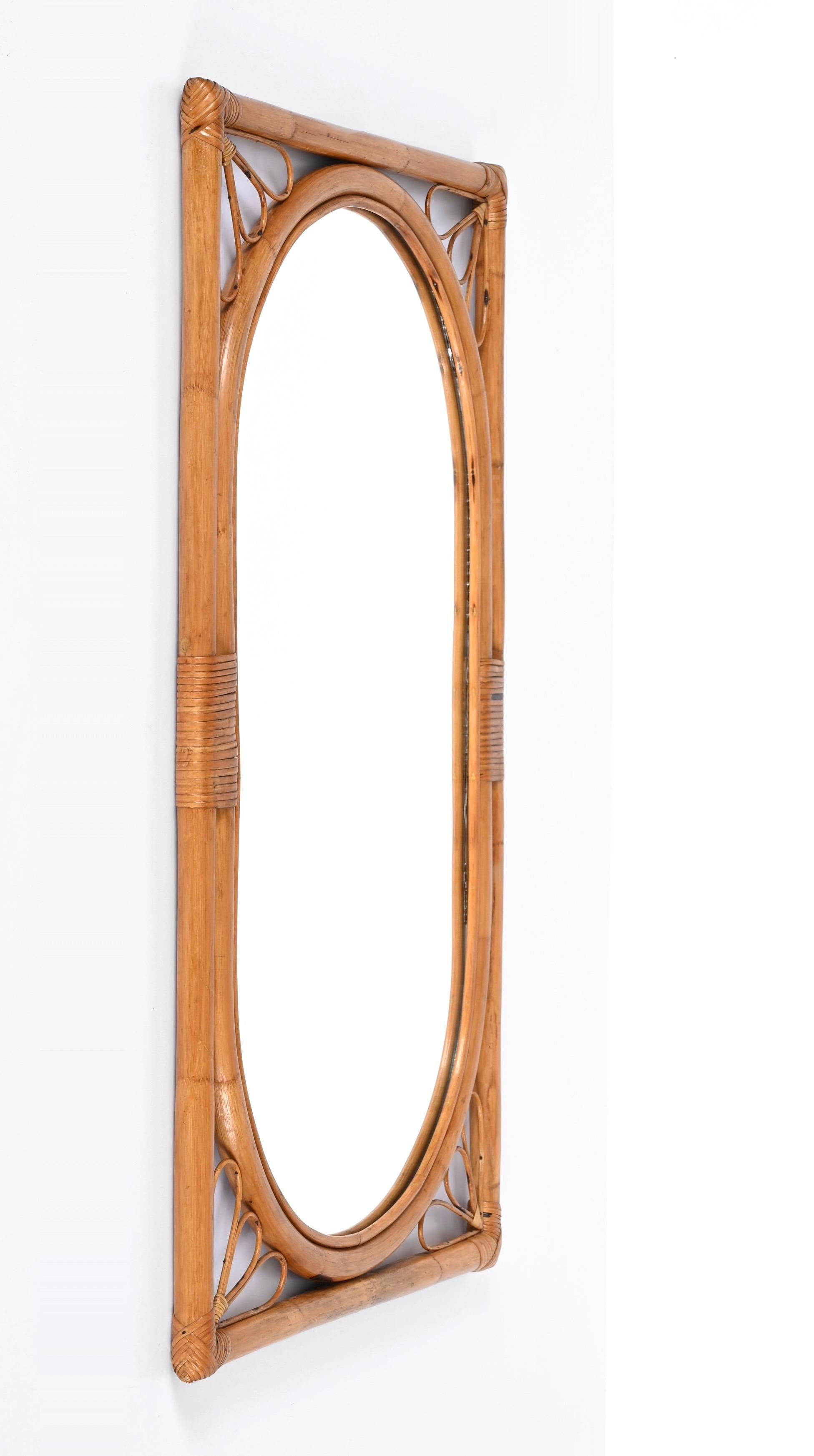 Midcentury Italian Mirror with Double Frame in Bamboo and Rattan, 1970s 6