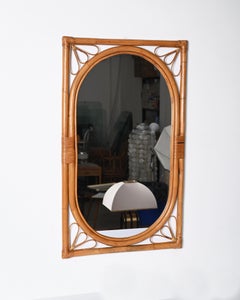 Midcentury Italian Mirror with Double Frame in Bamboo and Rattan, 1970s