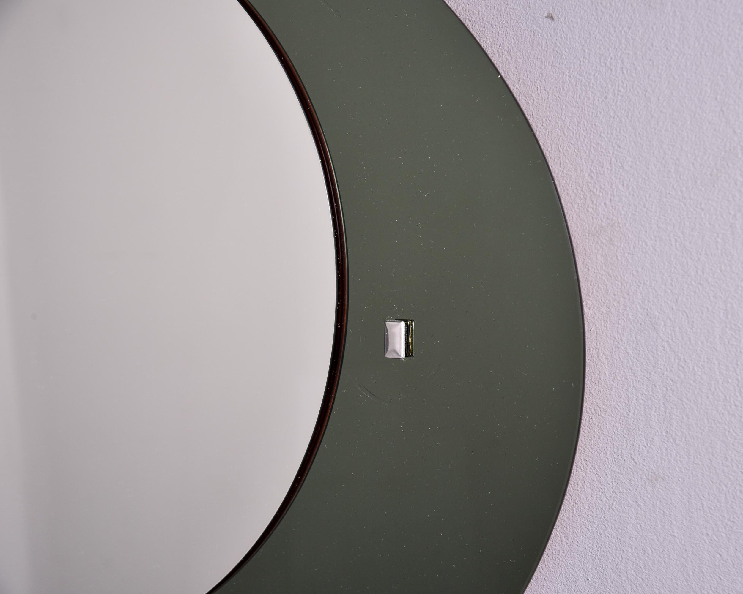 20th Century Mid Century Italian Mirror with Gray Glass Frame in Style of Fontana Arte For Sale