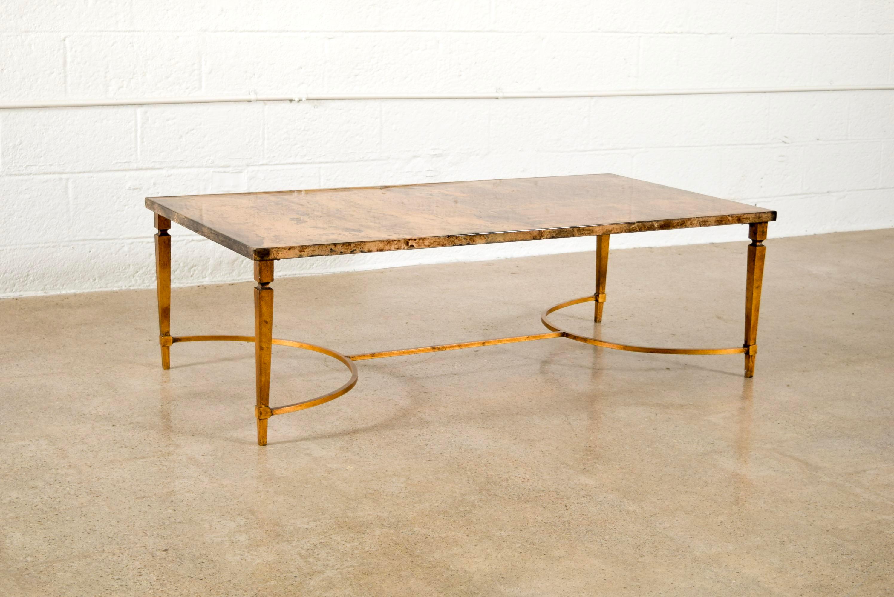 Forged Midcentury Italian Modern Aldo Tura Goatskin Leather Cocktail Coffee Table For Sale