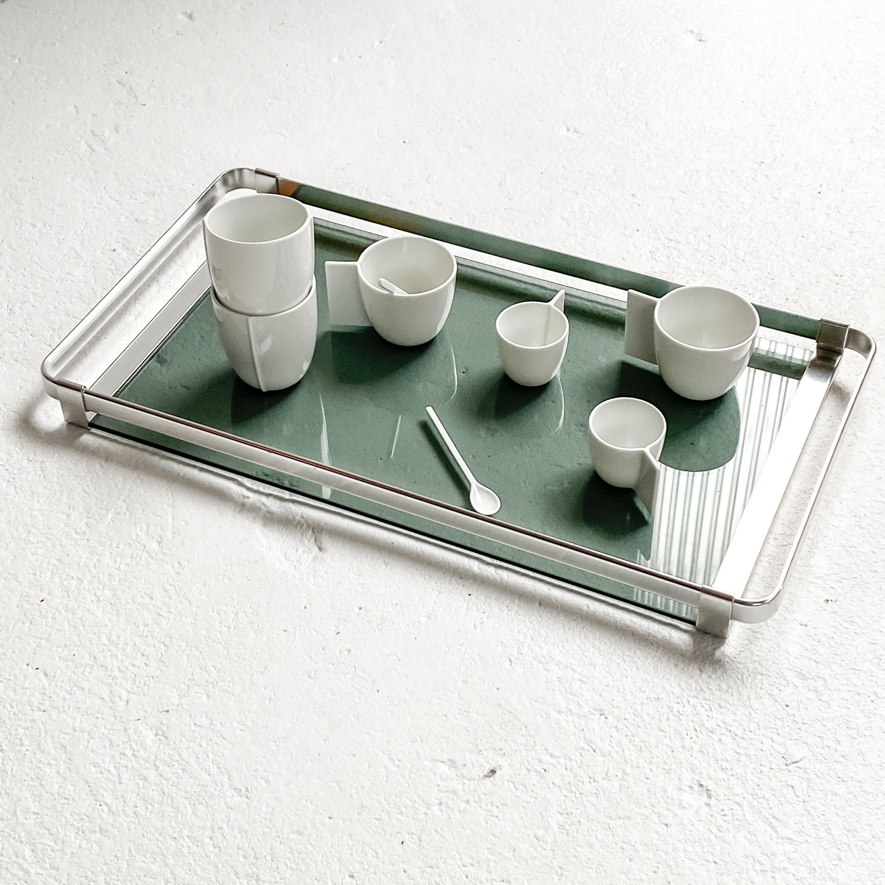 Mid-Century Modern Mid-Century Italian Modern Aluminum & Smoked Glass Serving Tray from MB, 1970s