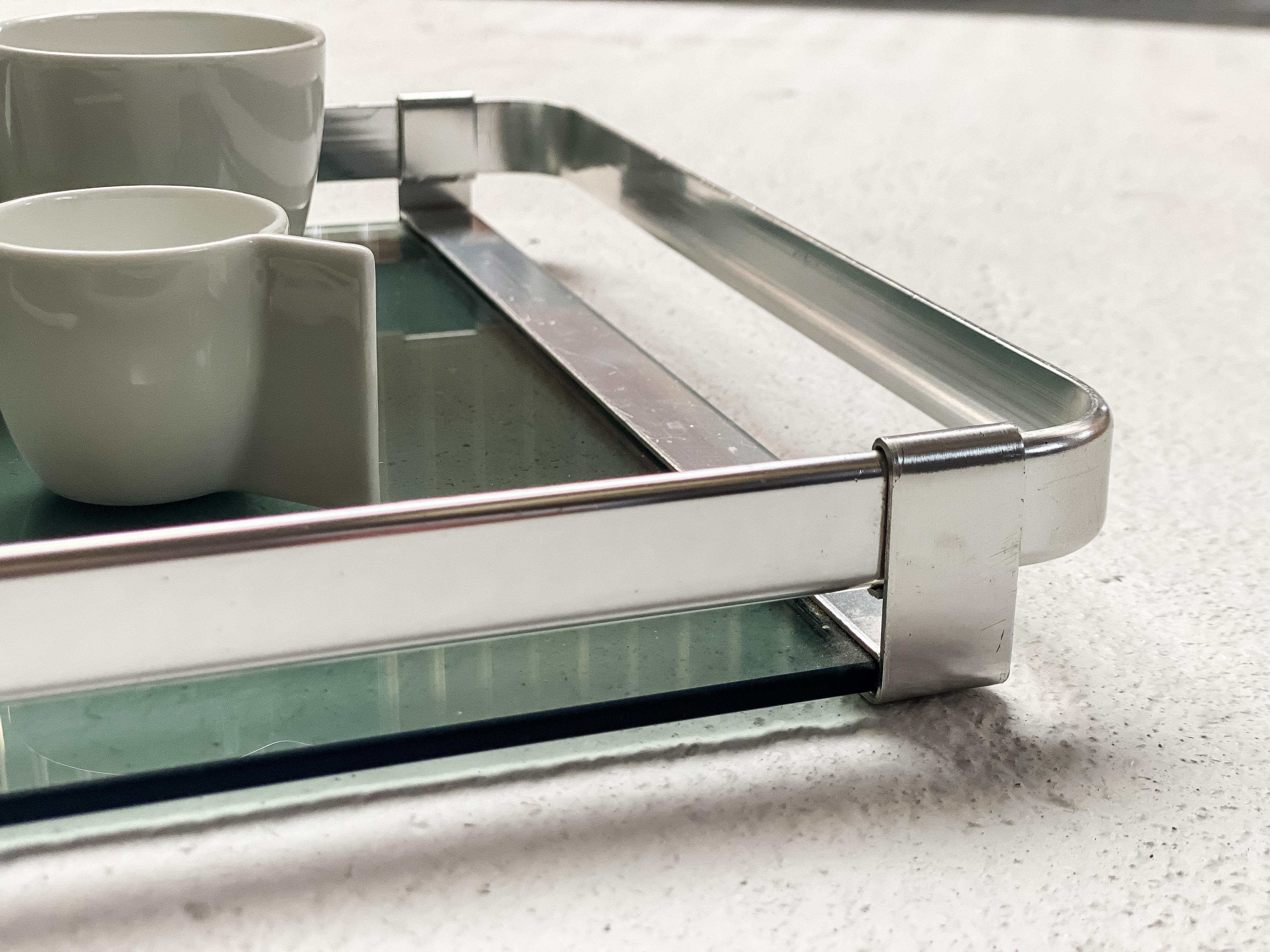 Mid-Century Italian Modern Aluminum & Smoked Glass Serving Tray from MB, 1970s In Good Condition In AMSTERDAM, NL