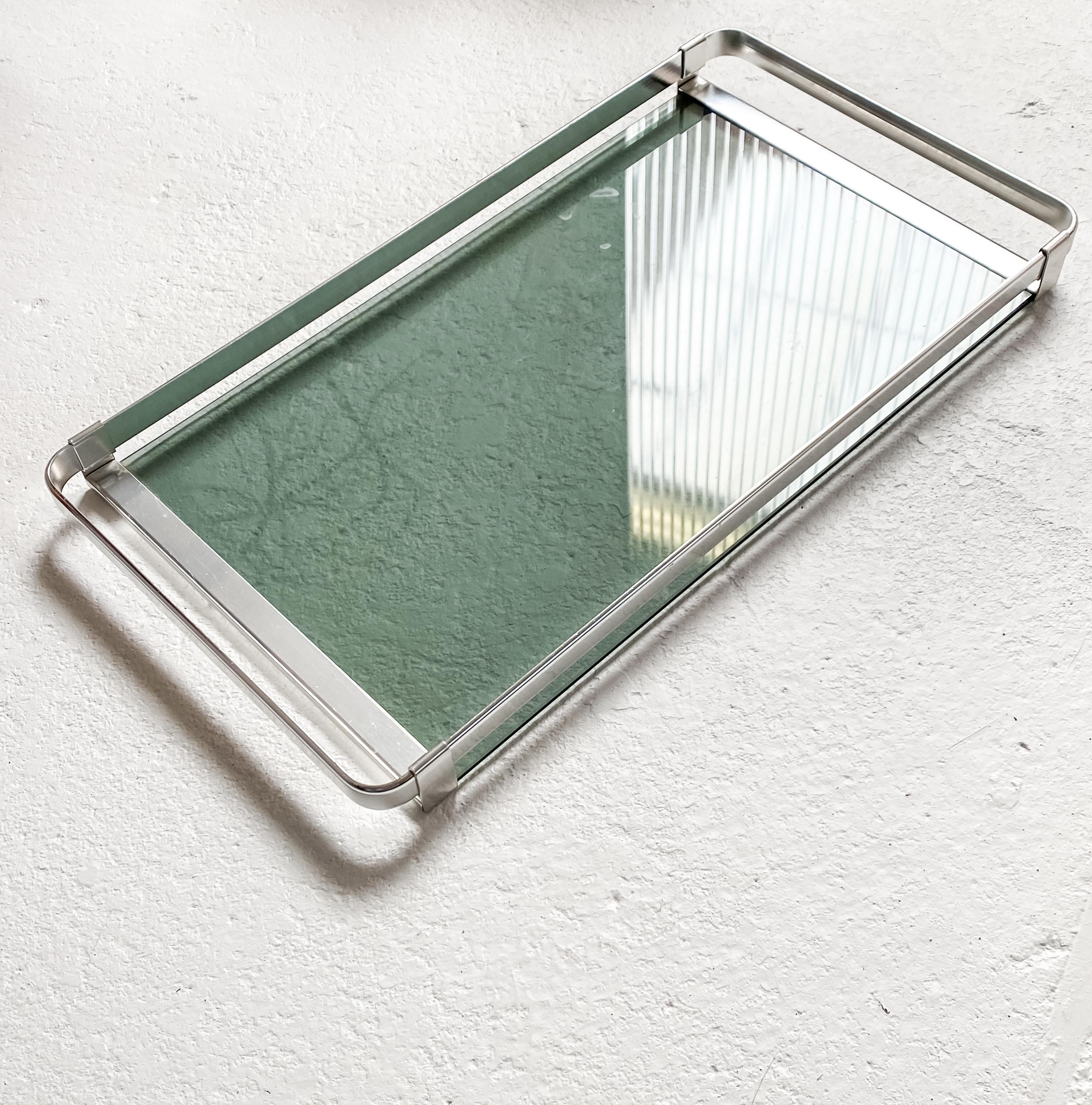 Mid-Century Italian Modern Aluminum & Smoked Glass Serving Tray from MB, 1970s 1