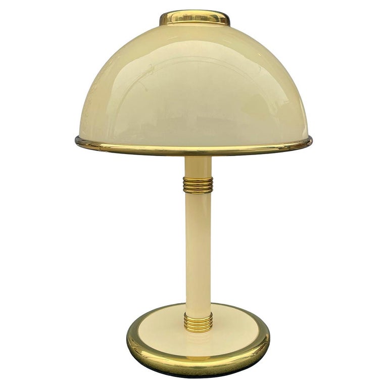 Mid-Century Italian Modern Art Glass Mushroom Table Lamp by Mazzega with Brass For Sale