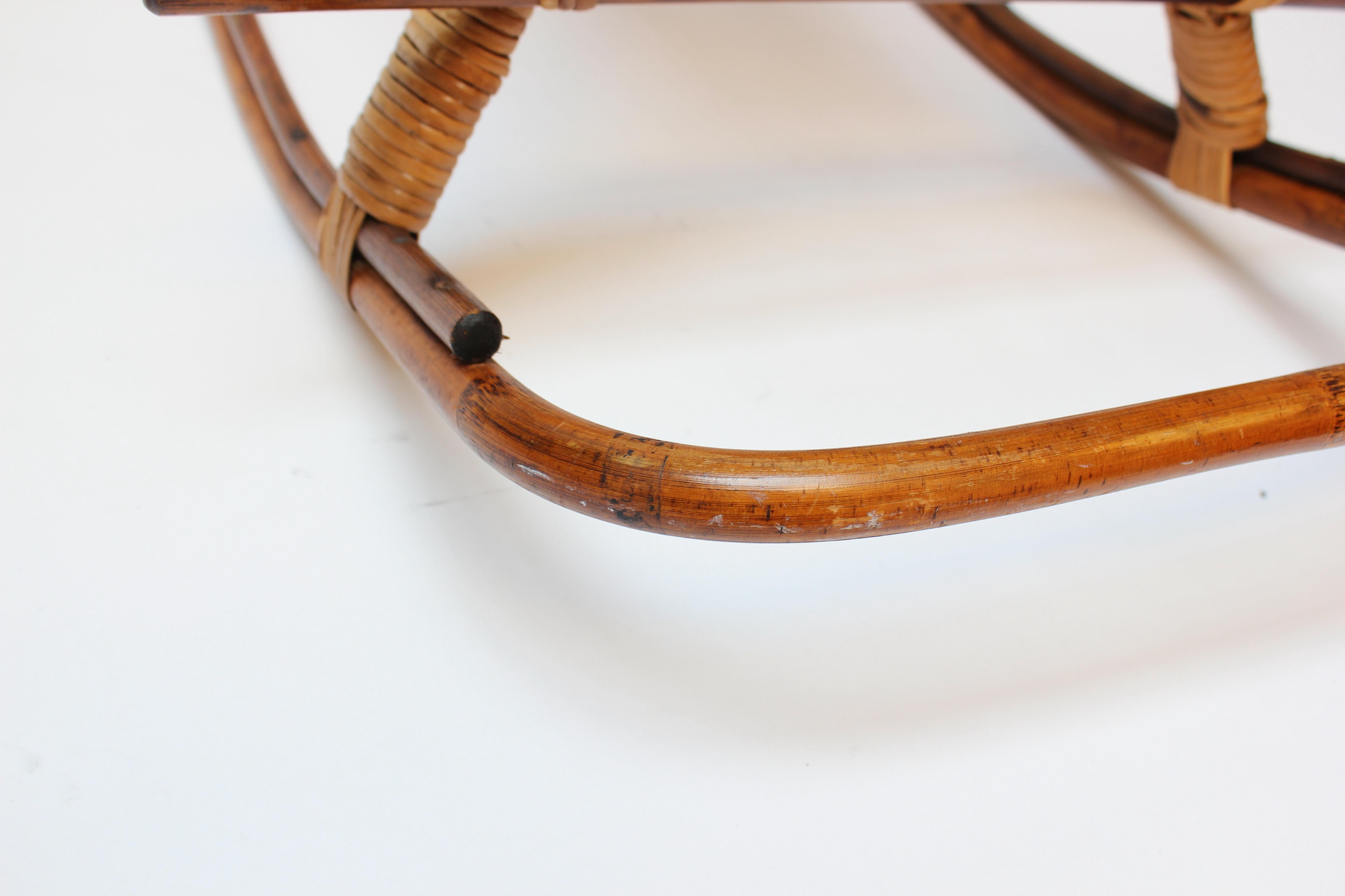 Mid-Century Italian Modern Bamboo and Rattan Rocking Horse Attributed to Albini For Sale 5