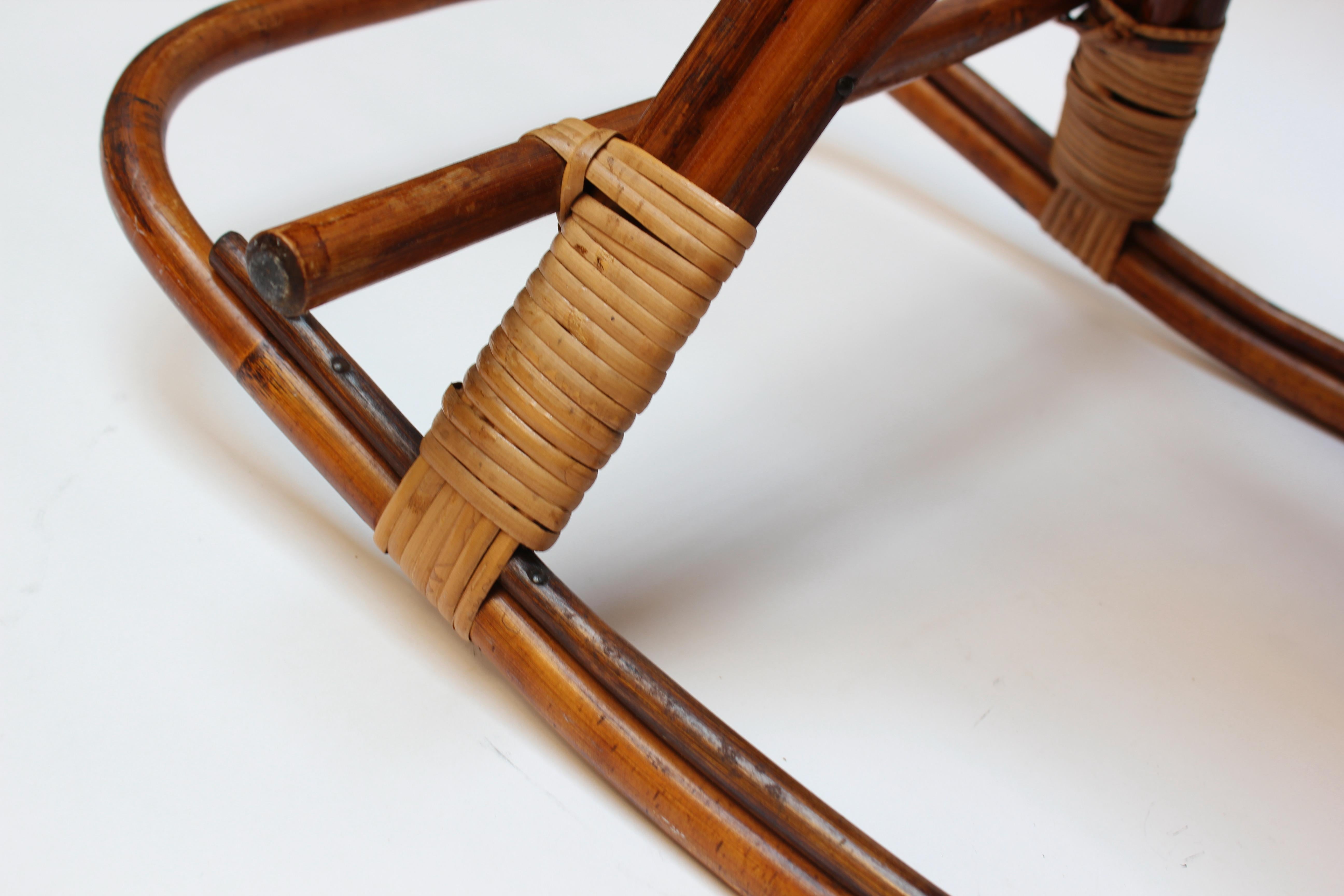 Mid-Century Italian Modern Bamboo and Rattan Rocking Horse Attributed to Albini For Sale 7