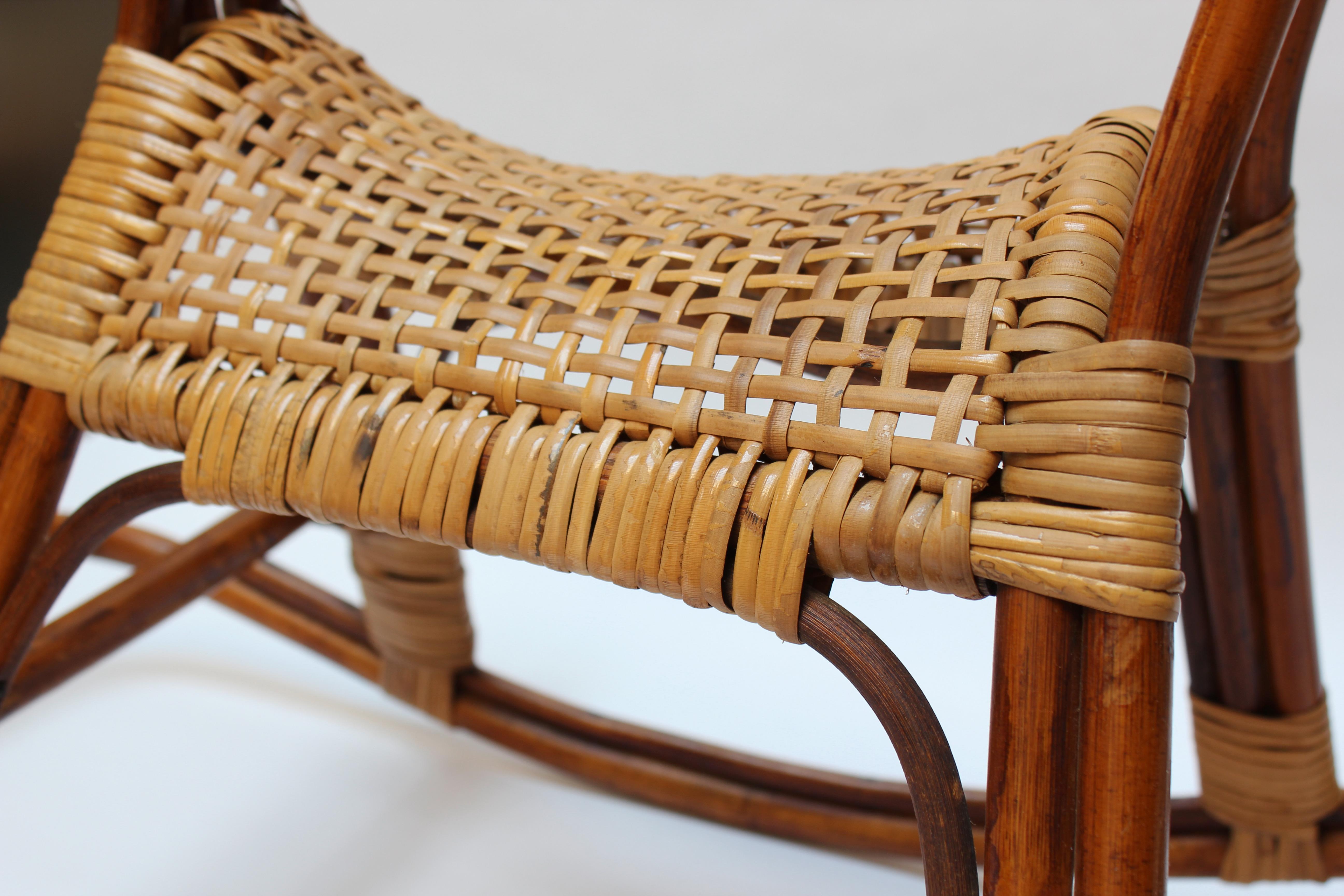 Mid-Century Italian Modern Bamboo and Rattan Rocking Horse Attributed to Albini For Sale 10