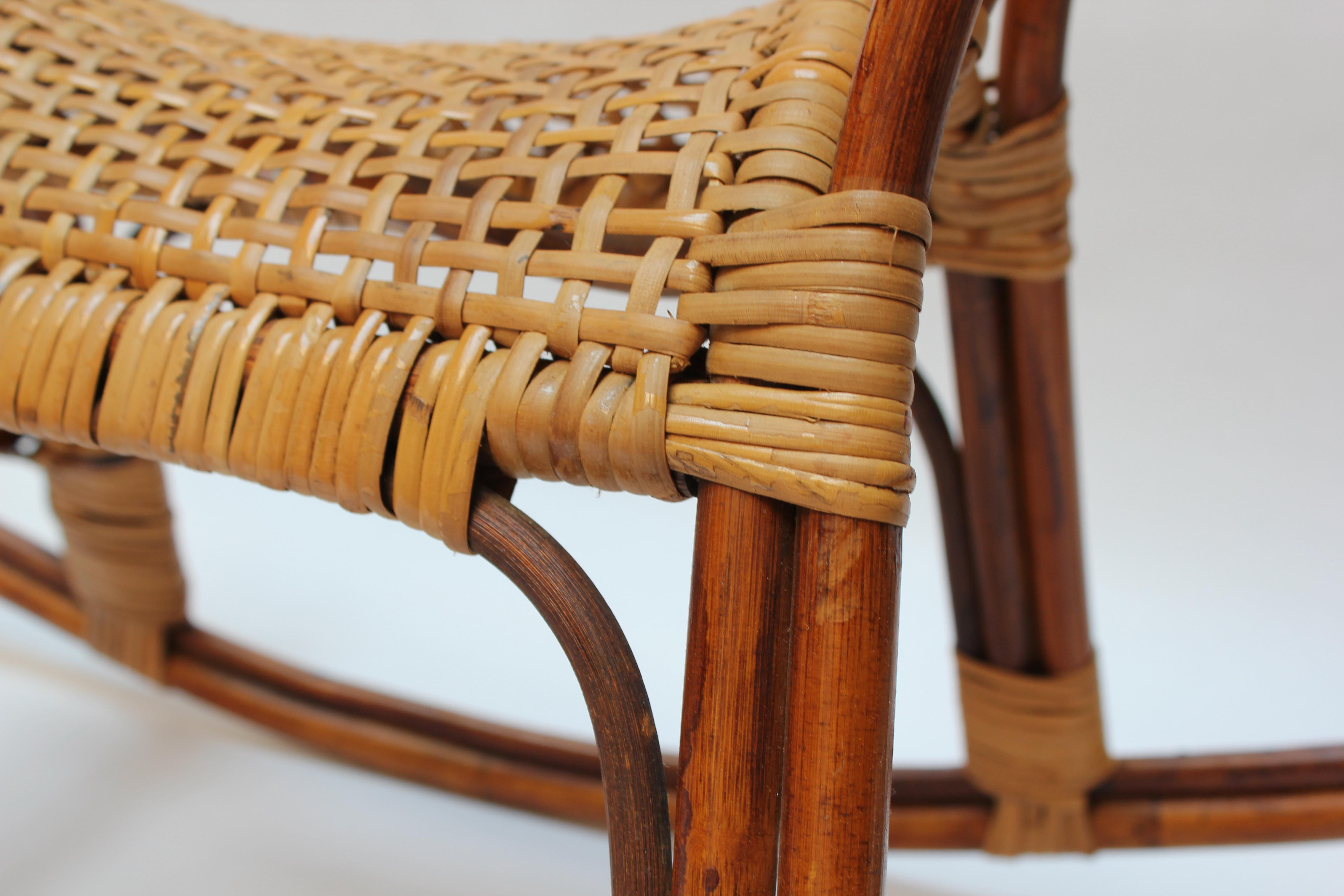 Mid-Century Italian Modern Bamboo and Rattan Rocking Horse Attributed to Albini For Sale 11