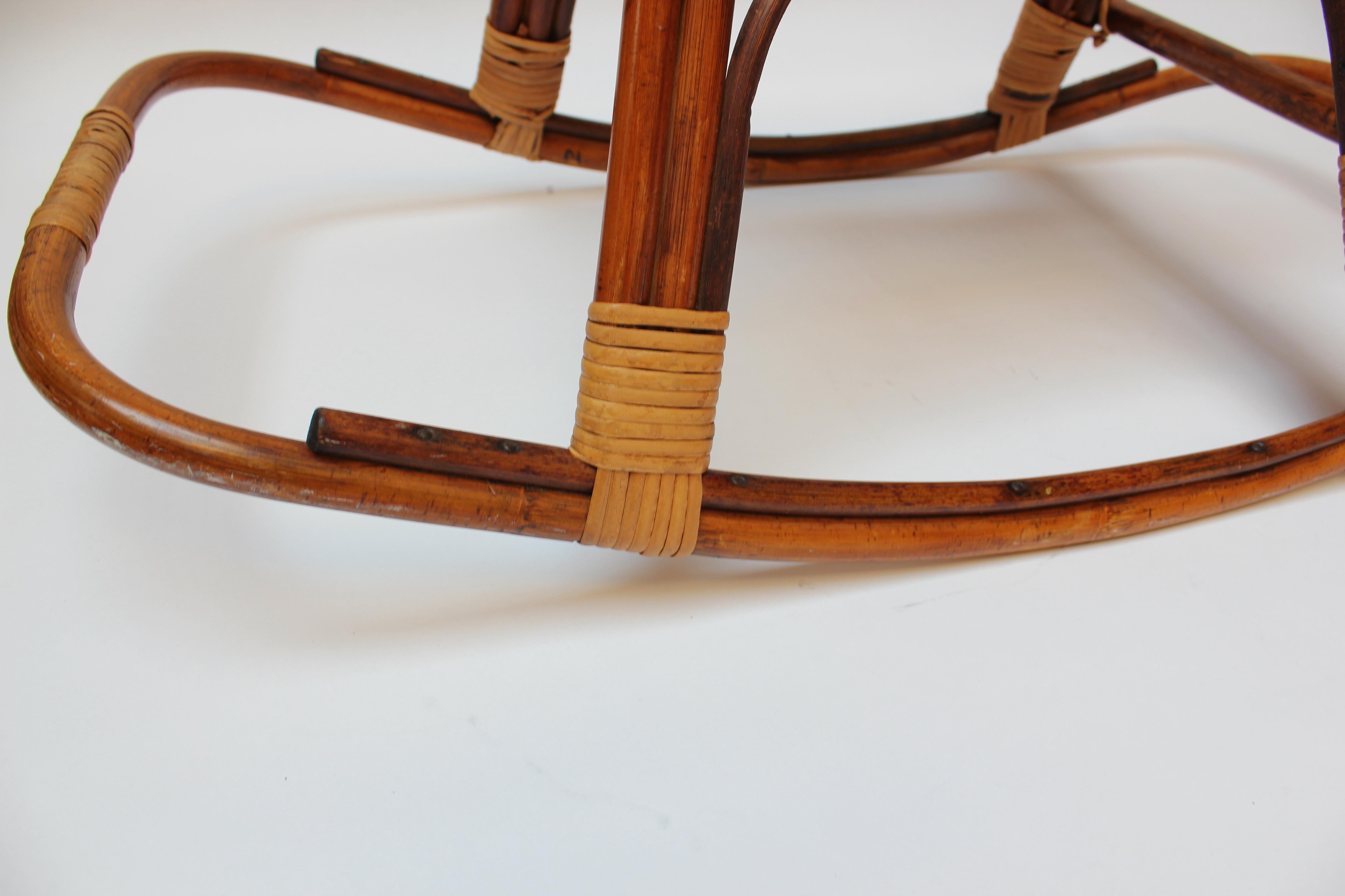 Mid-Century Italian Modern Bamboo and Rattan Rocking Horse Attributed to Albini For Sale 1