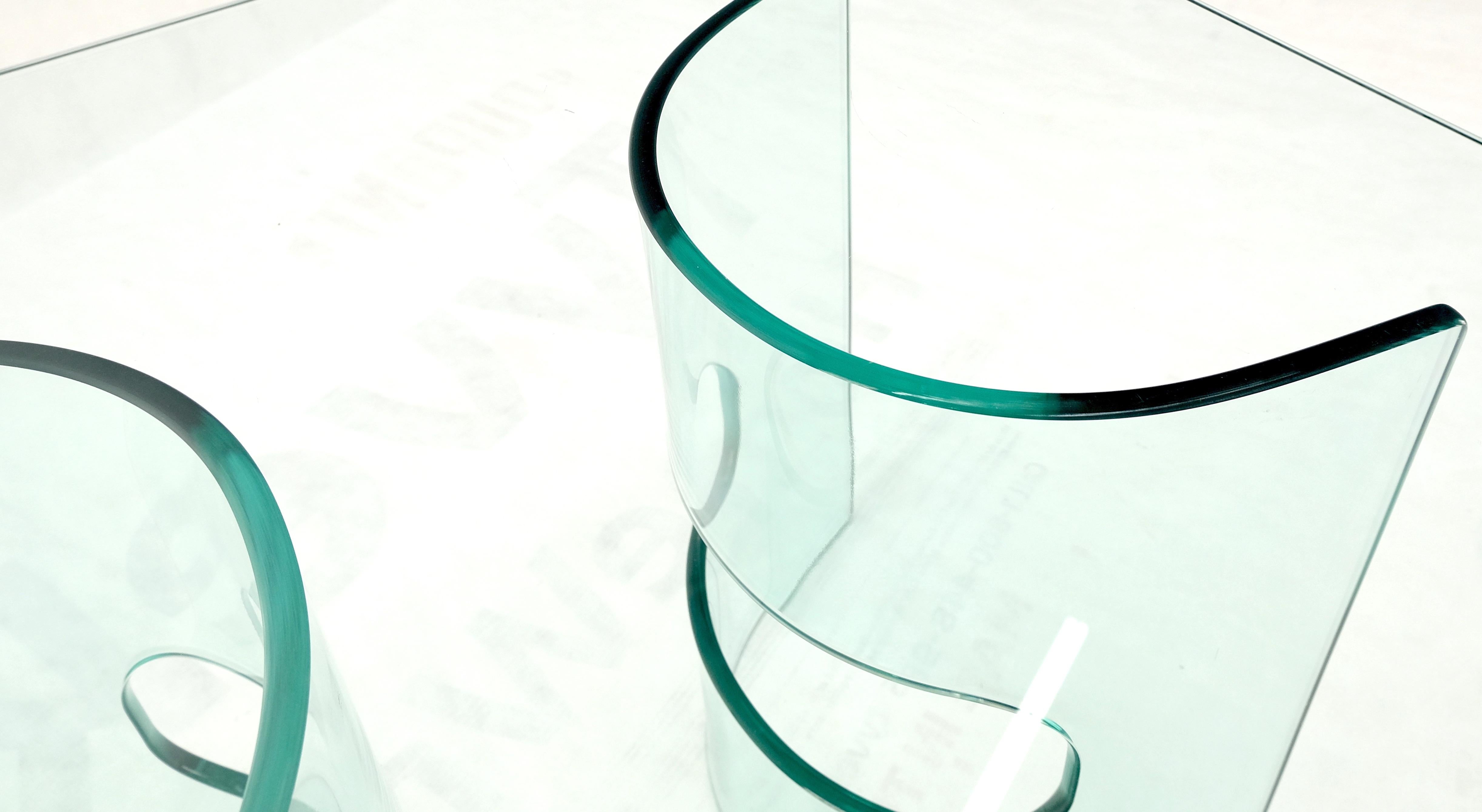 20th Century Mid Century Italian Modern Bend Glass C Shape Base Coffee Side Table For Sale