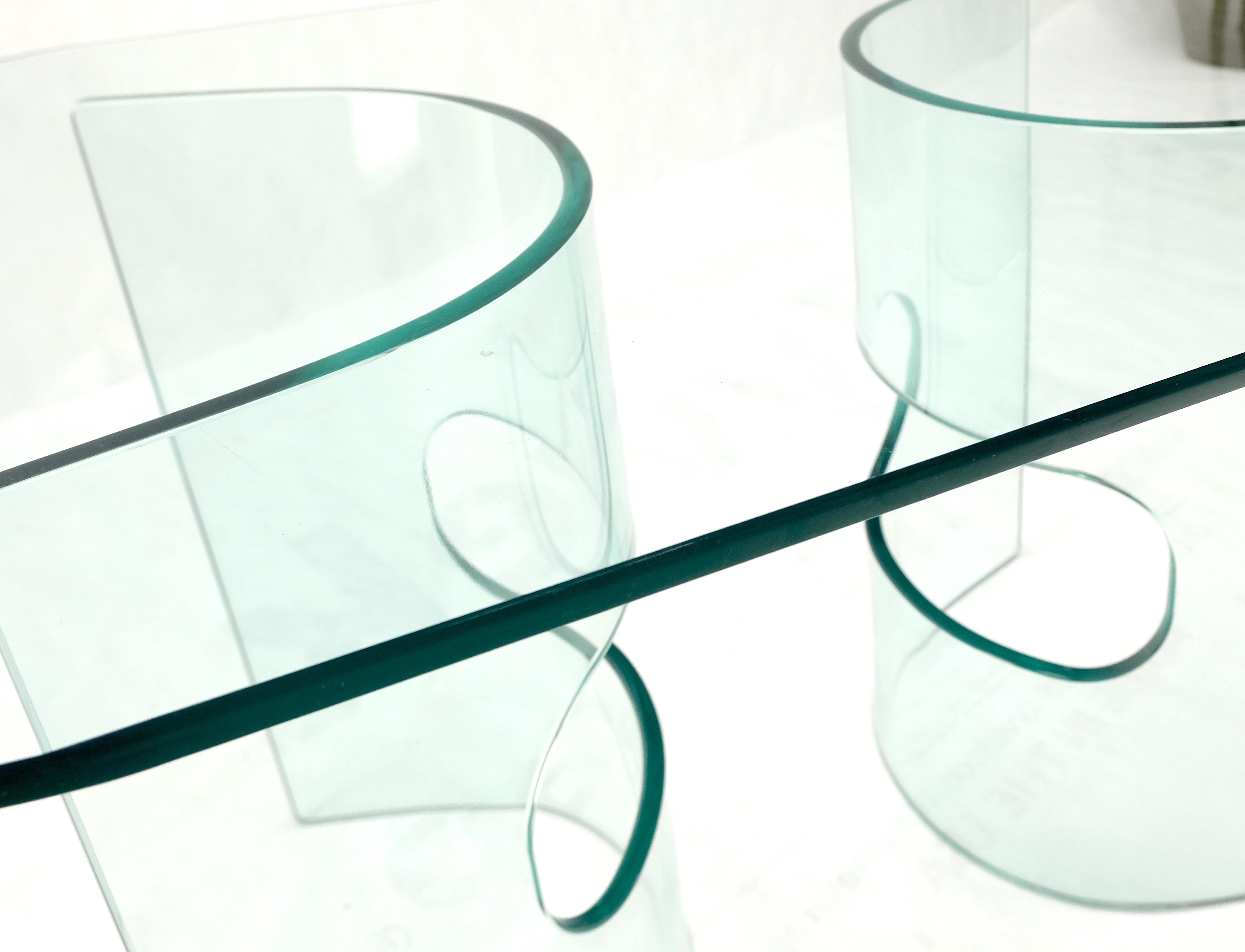 Mid Century Italian Modern Bend Glass C Shape Base Coffee Side Table For Sale 1