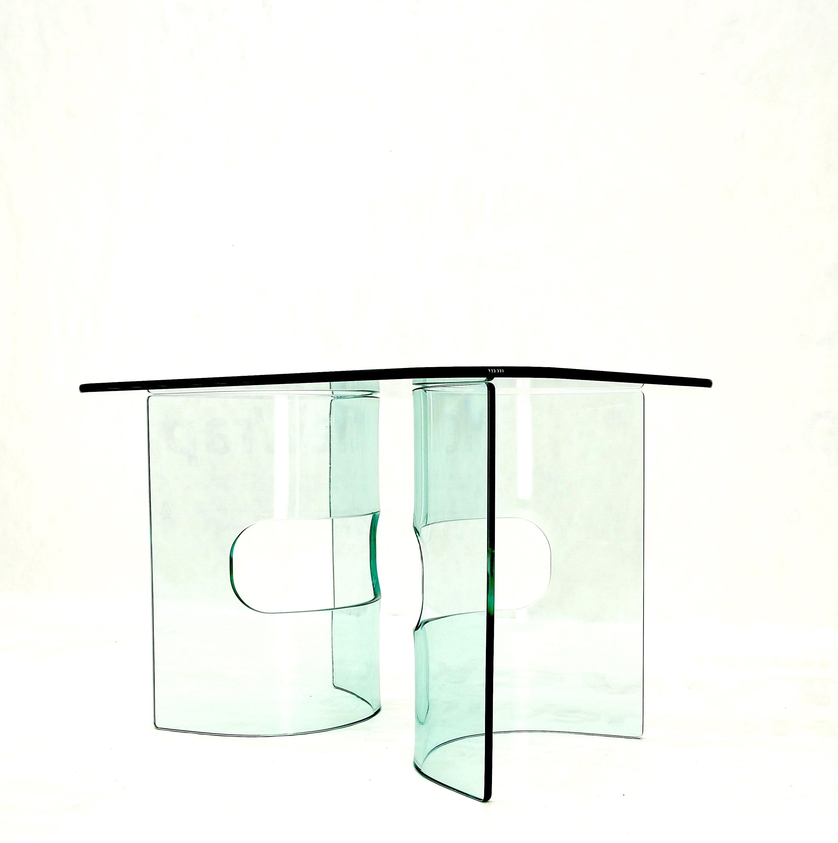 Mid Century Italian Modern Bend Glass C Shape Base Coffee Side Table For Sale 4