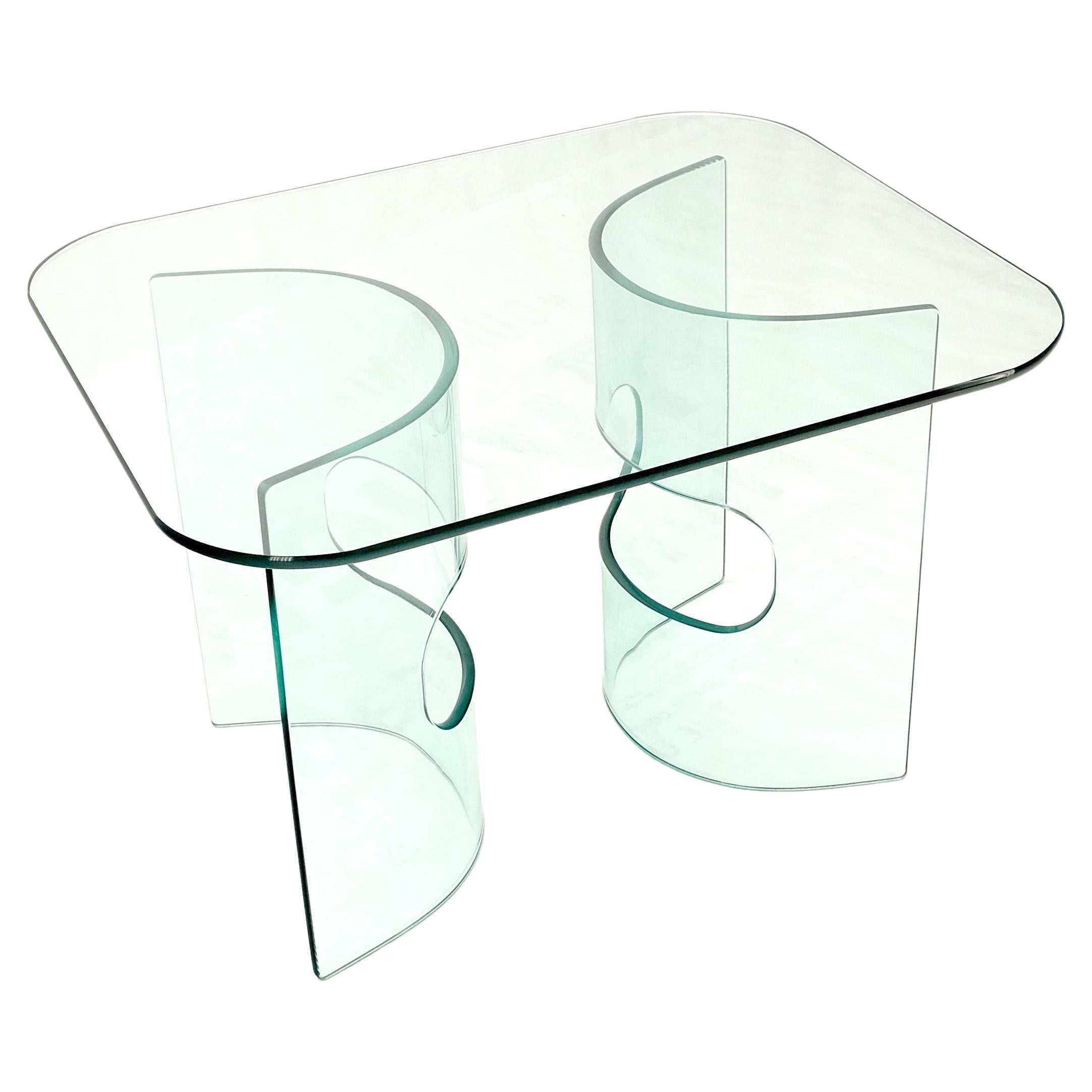 Mid Century Italian Modern Bend Glass C Shape Base Coffee Side Table For Sale