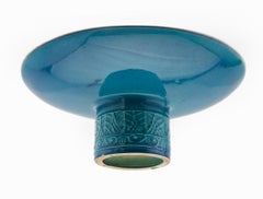 Mid-Century Italian Modern Blue Ceramic Cake Plate