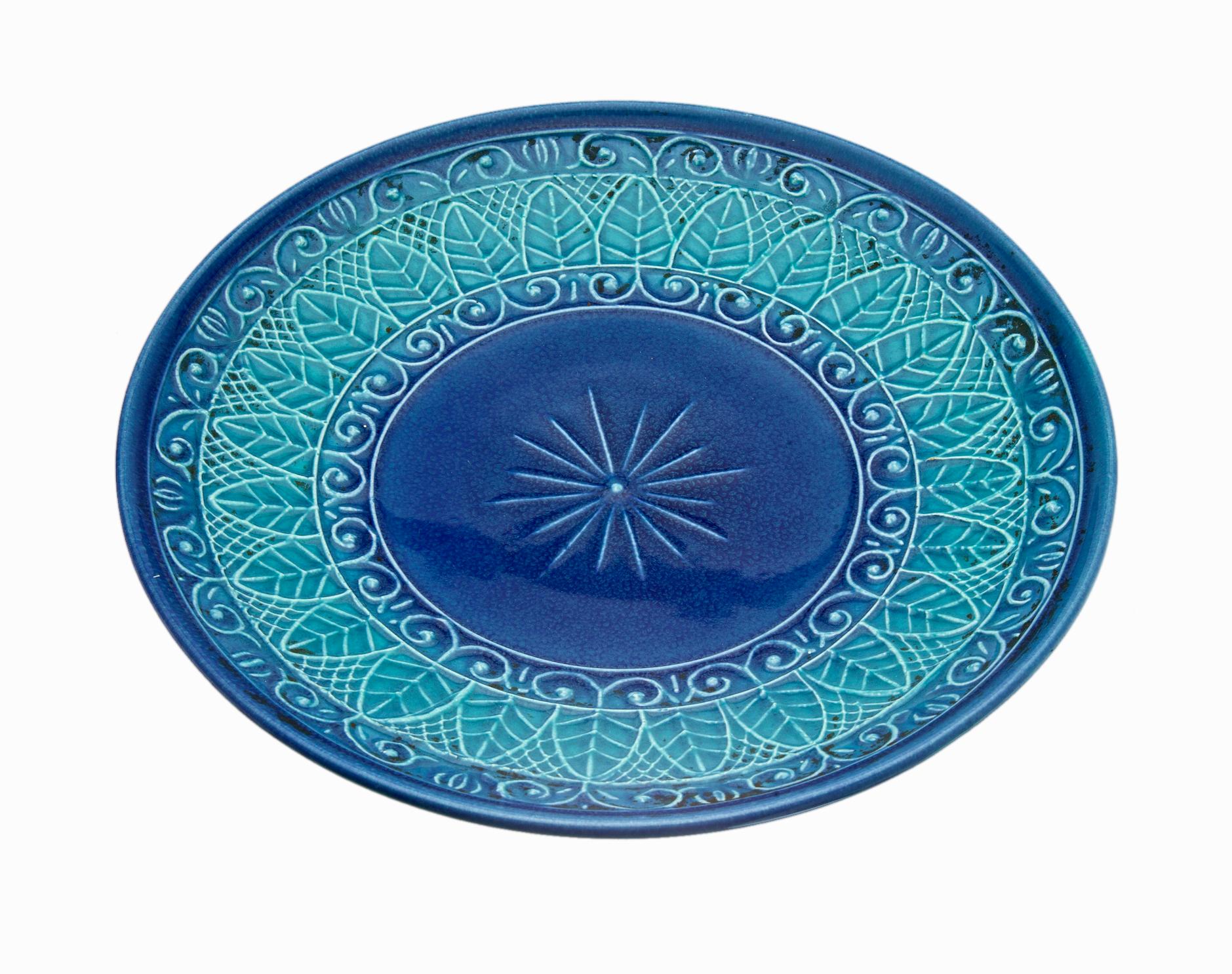 Mid-Century Modern Mid-Century Italian Modern Blue Ceramic Cake Plate For Sale