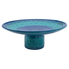 Mid-Century Italian Modern Blue Ceramic Cake Plate