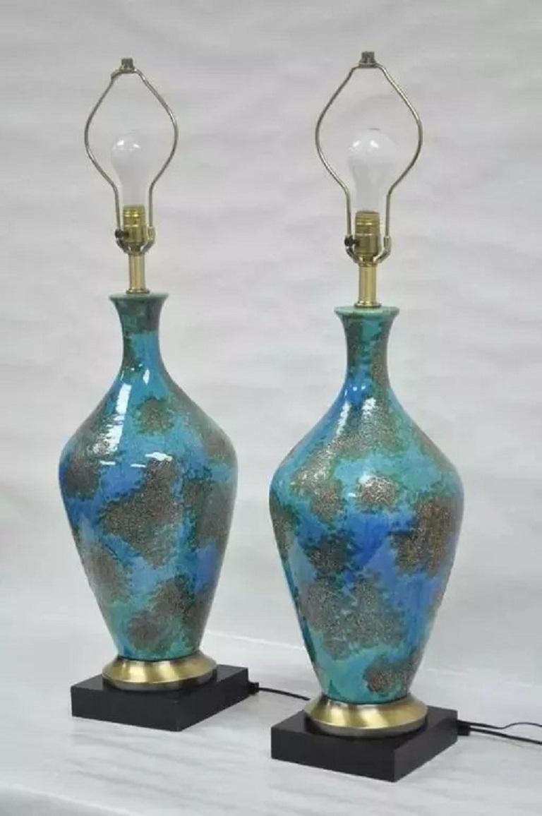Mid Century Italian Modern Blue Glazed Ceramic Pottery 