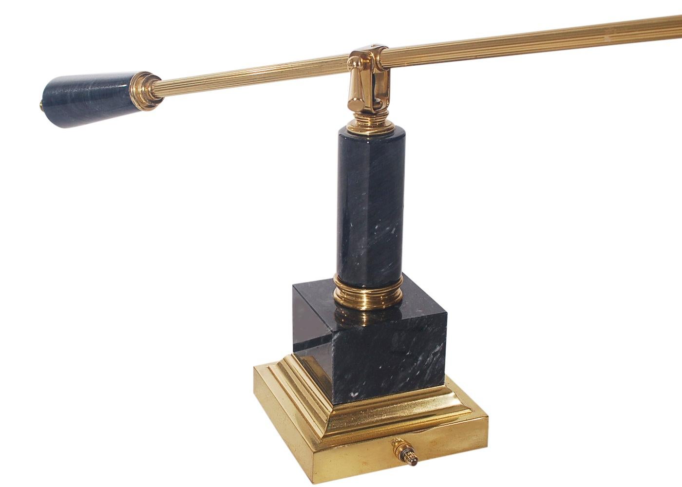 Art Deco Midcentury Italian Modern Brass and Black Marble Desk or Table Lamp