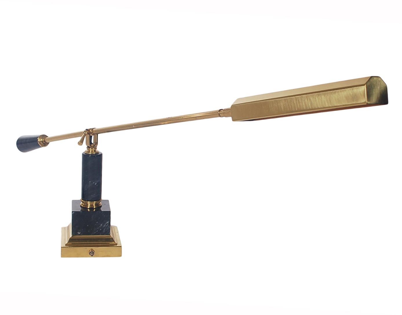 Midcentury Italian Modern Brass and Black Marble Desk or Table Lamp In Good Condition In Philadelphia, PA