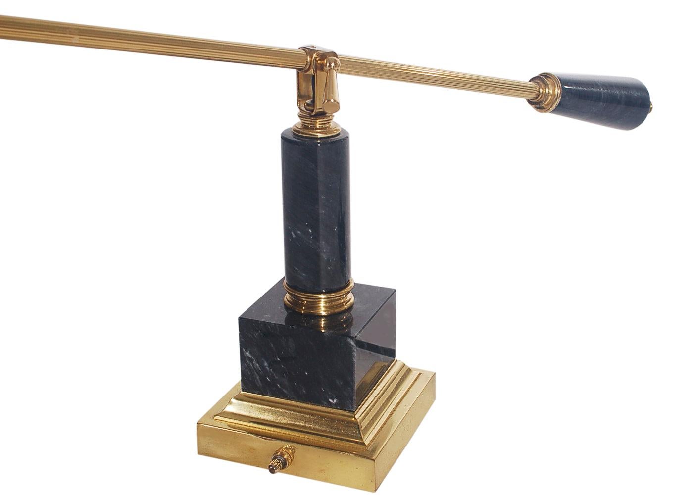Midcentury Italian Modern Brass and Black Marble Desk or Table Lamp For Sale 3
