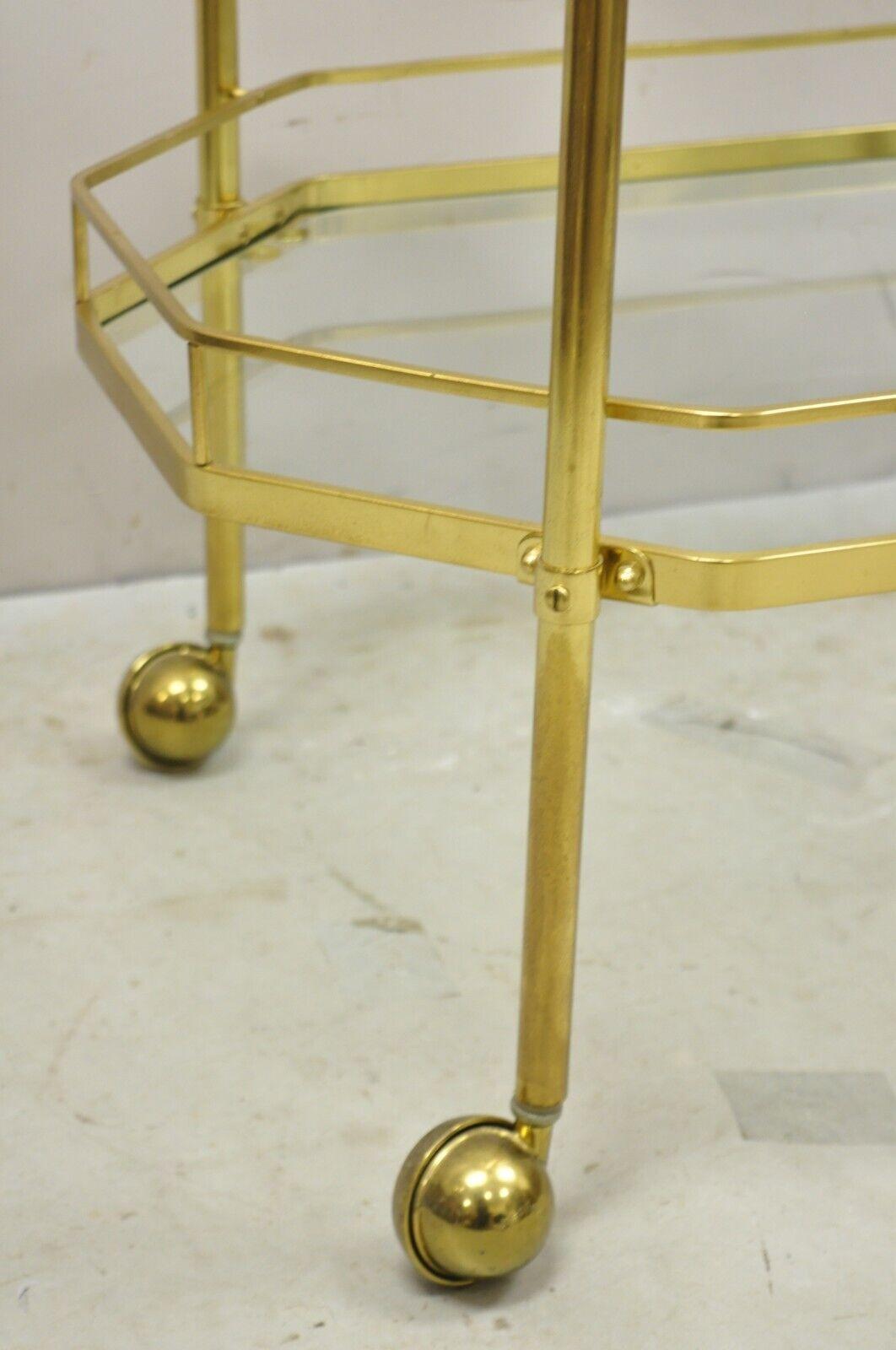 Mid Century Italian Modern Brass and Glass 3 Tier Rolling Bar Cart Serving Table For Sale 6