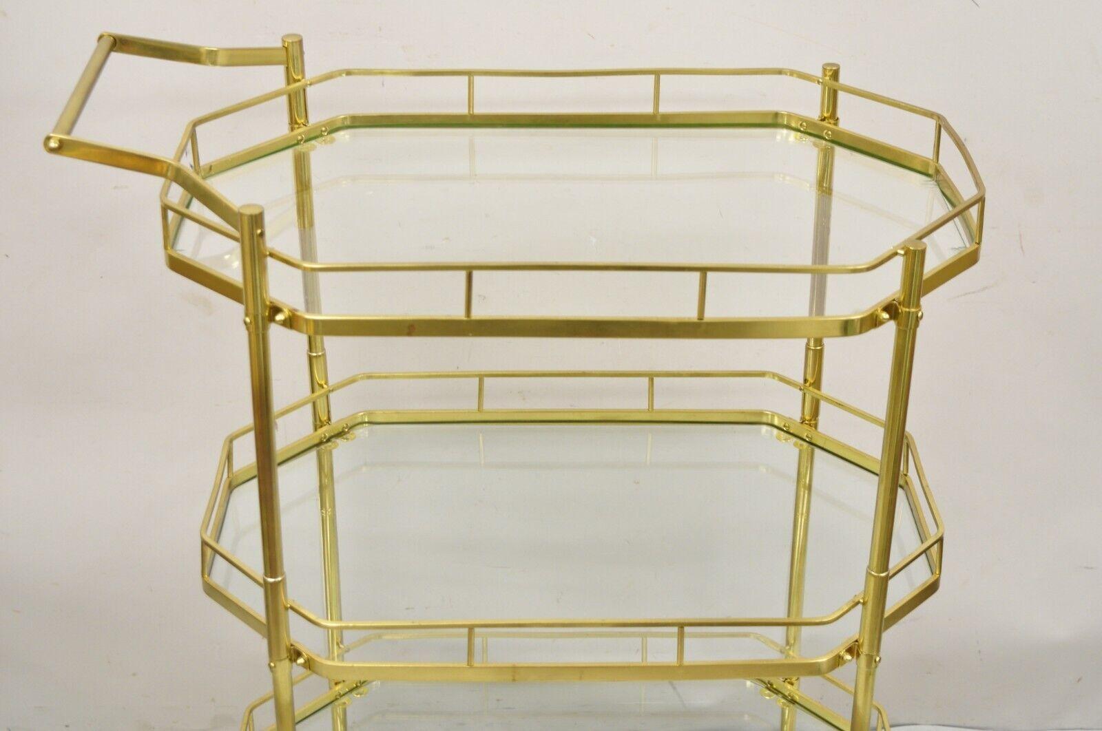 Mid-Century Modern Mid Century Italian Modern Brass and Glass 3 Tier Rolling Bar Cart Serving Table For Sale
