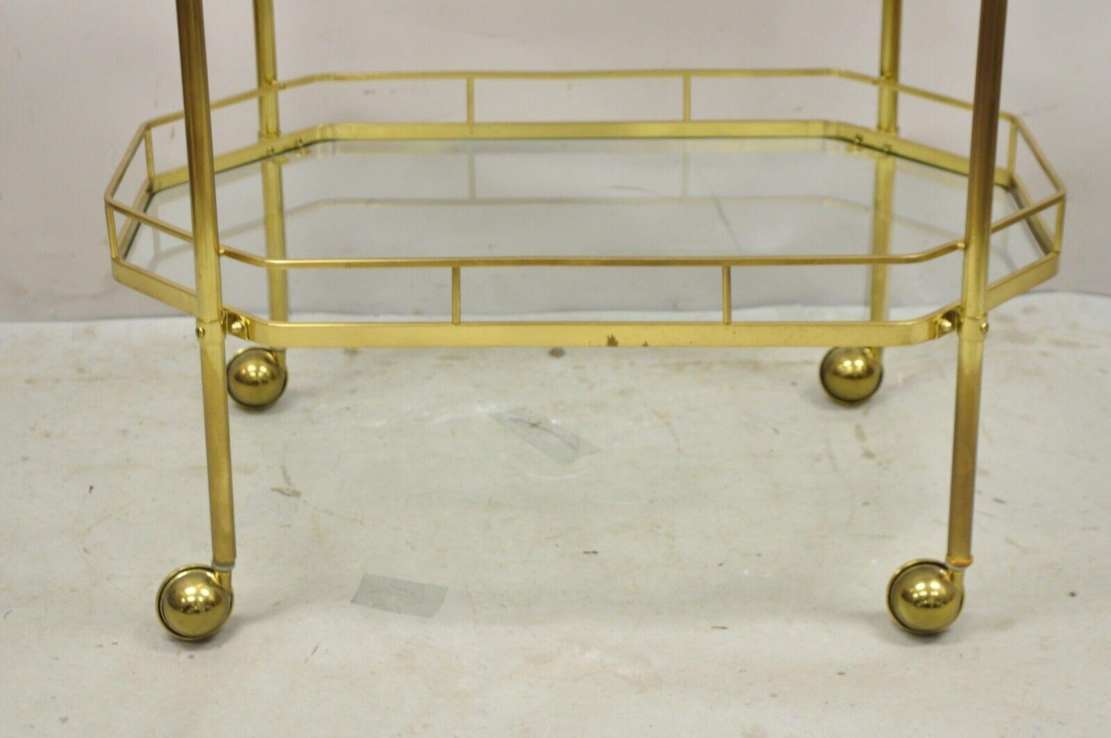 Mid Century Italian Modern Brass and Glass 3 Tier Rolling Bar Cart Serving Table In Good Condition For Sale In Philadelphia, PA