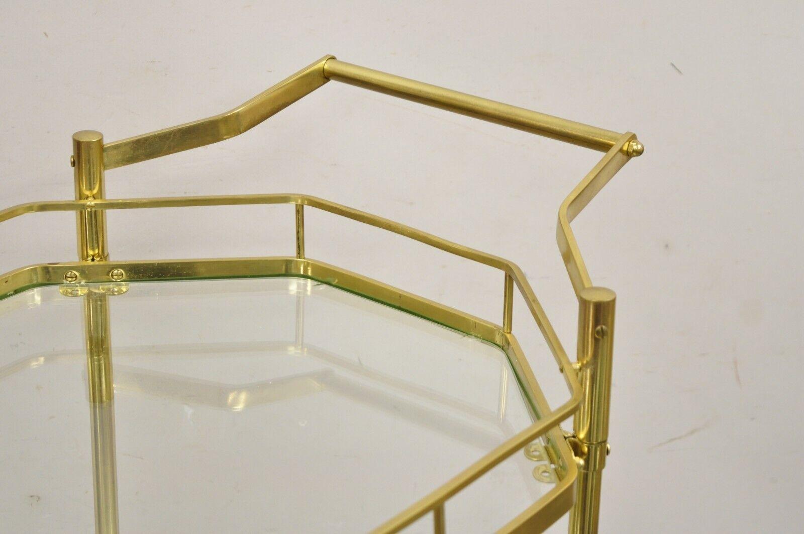 20th Century Mid Century Italian Modern Brass and Glass 3 Tier Rolling Bar Cart Serving Table For Sale
