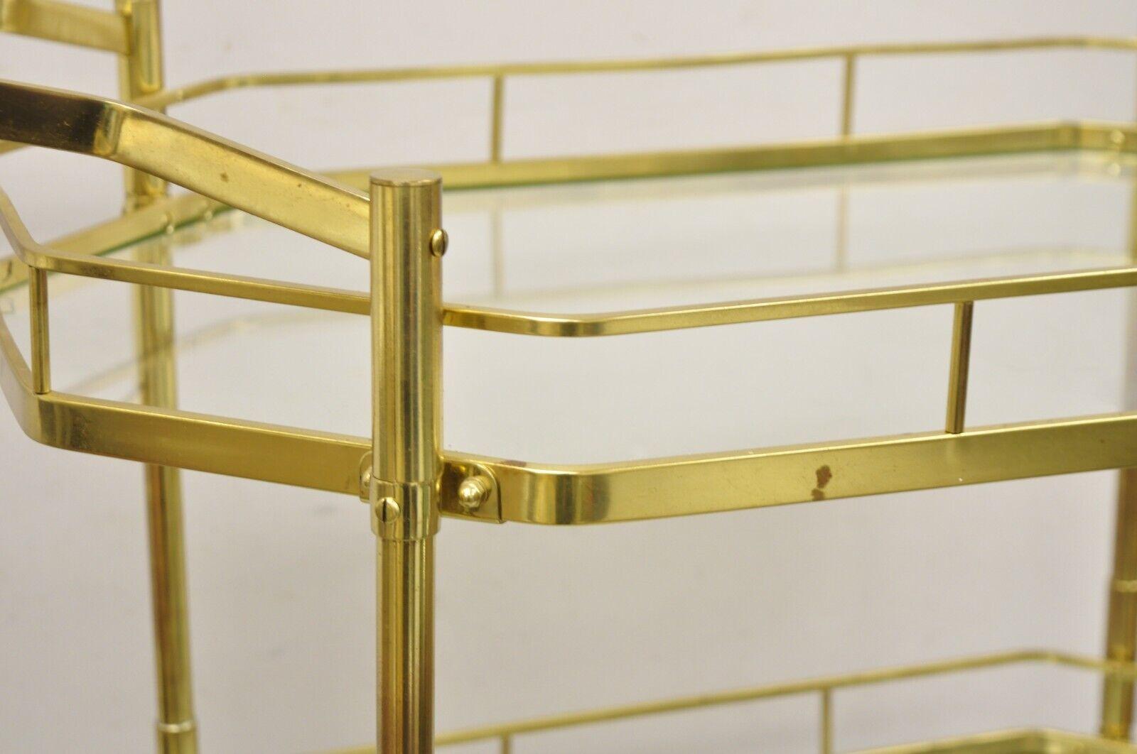 Mid Century Italian Modern Brass and Glass 3 Tier Rolling Bar Cart Serving Table For Sale 2