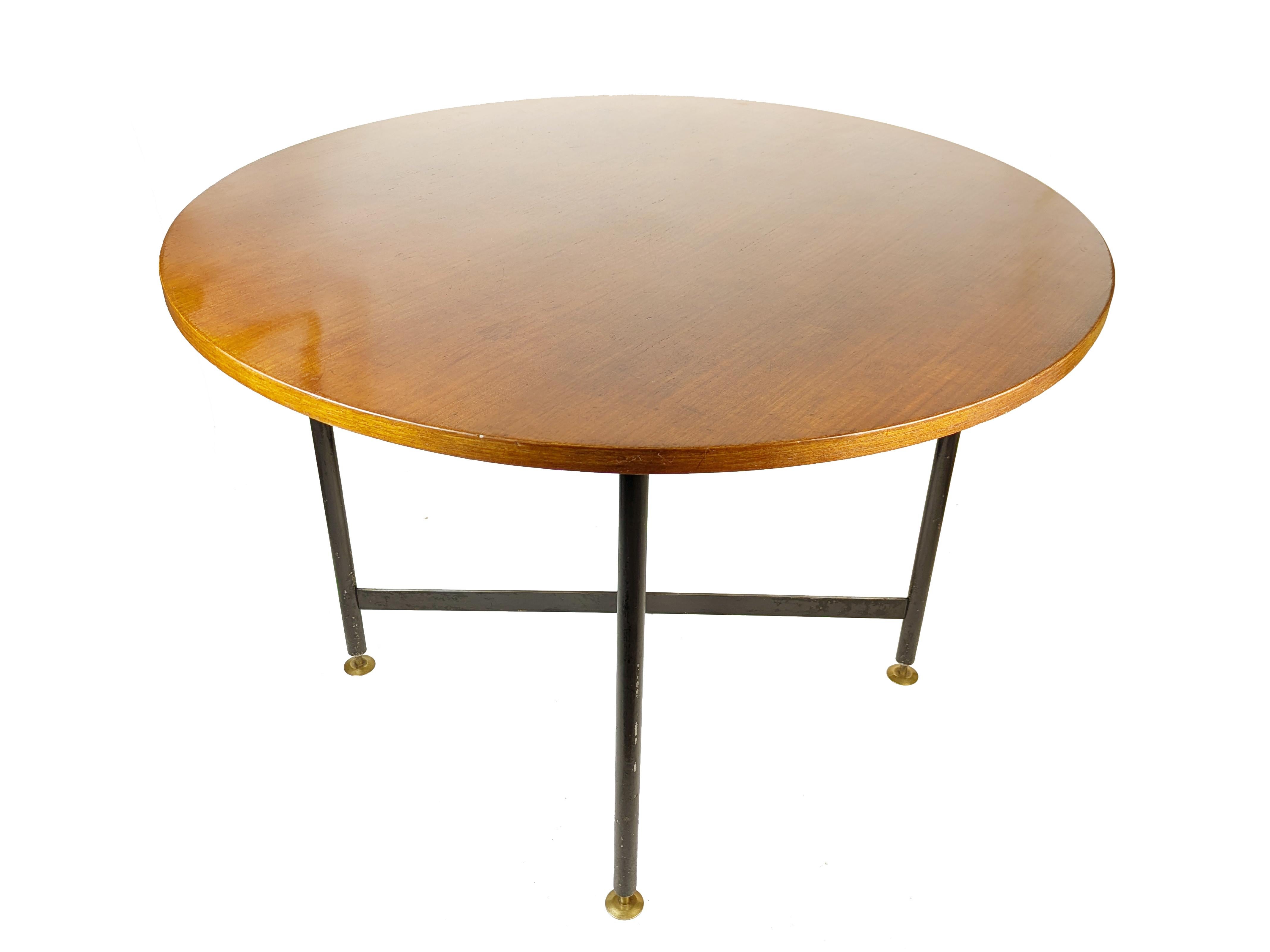 Mid-Century Italian Modern Brass, Black Metal & Wood Dining Table, 1950s For Sale 5