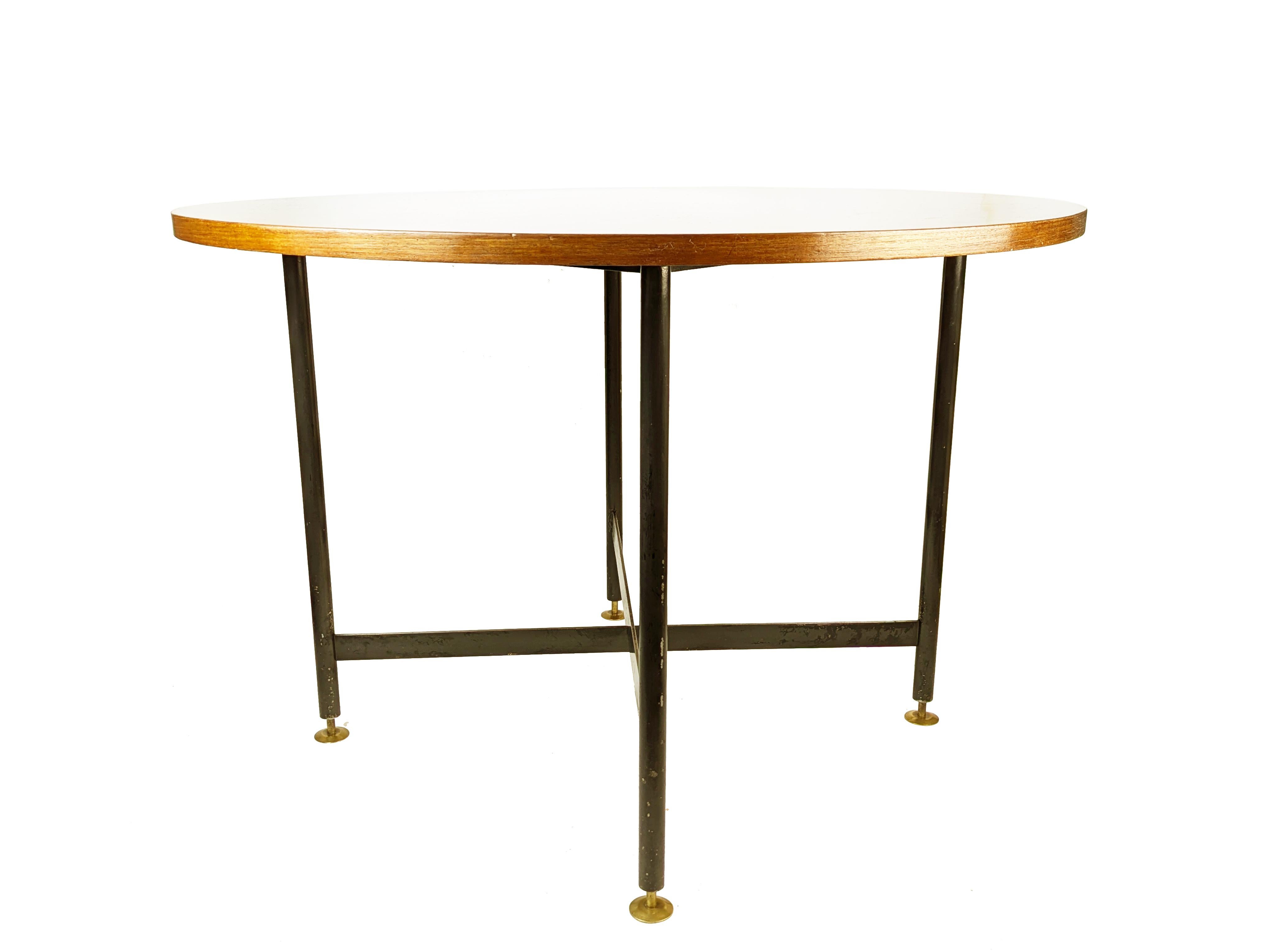 Mid-Century Italian Modern Brass, Black Metal & Wood Dining Table, 1950s For Sale 7