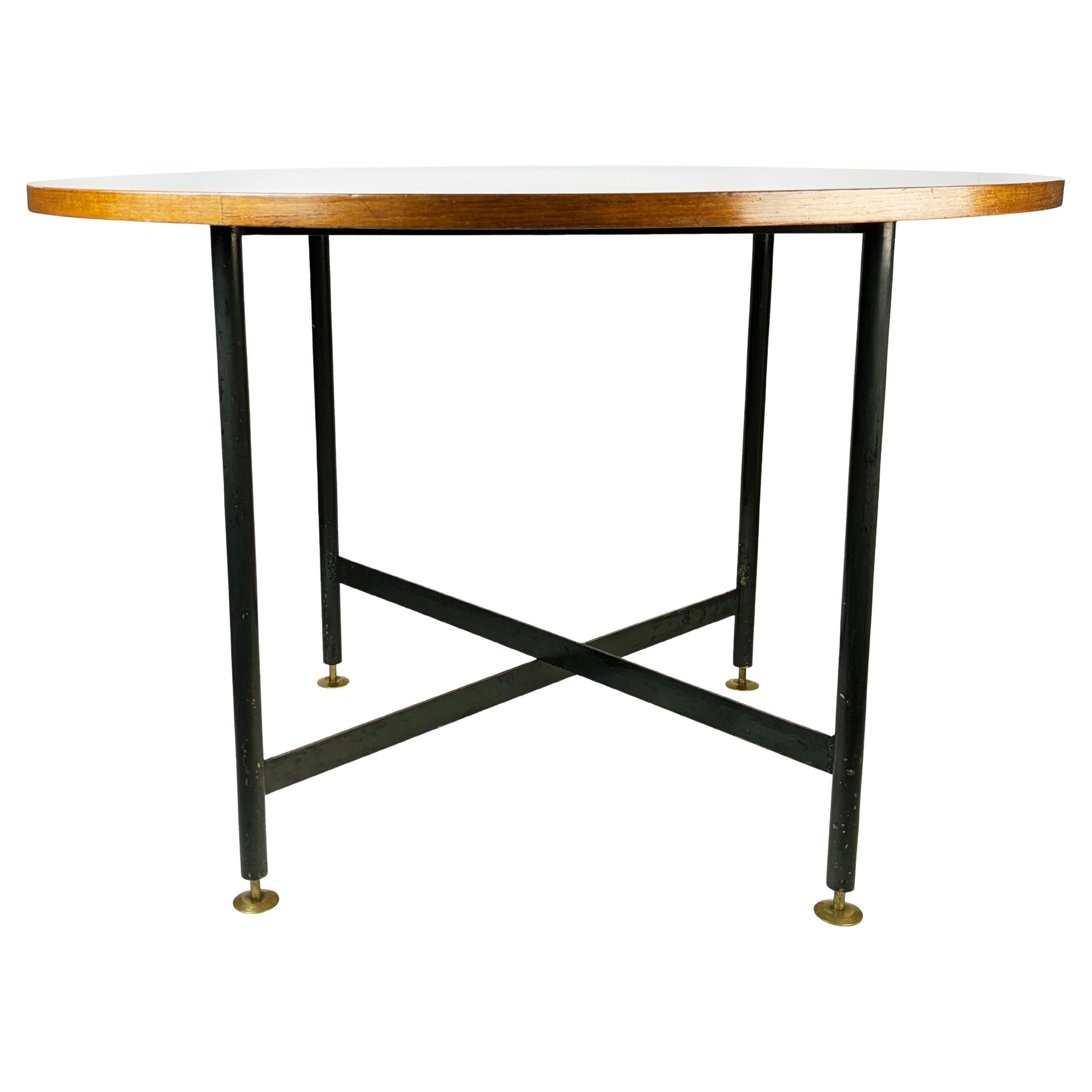 Mid-Century Italian Modern Brass, Black Metal & Wood Dining Table, 1950s For Sale
