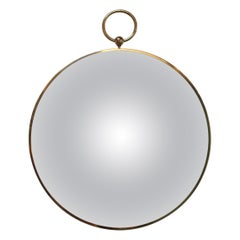 Mid-Century Italian Modern Brass Convex "Pocket Watch" Wall Mirror