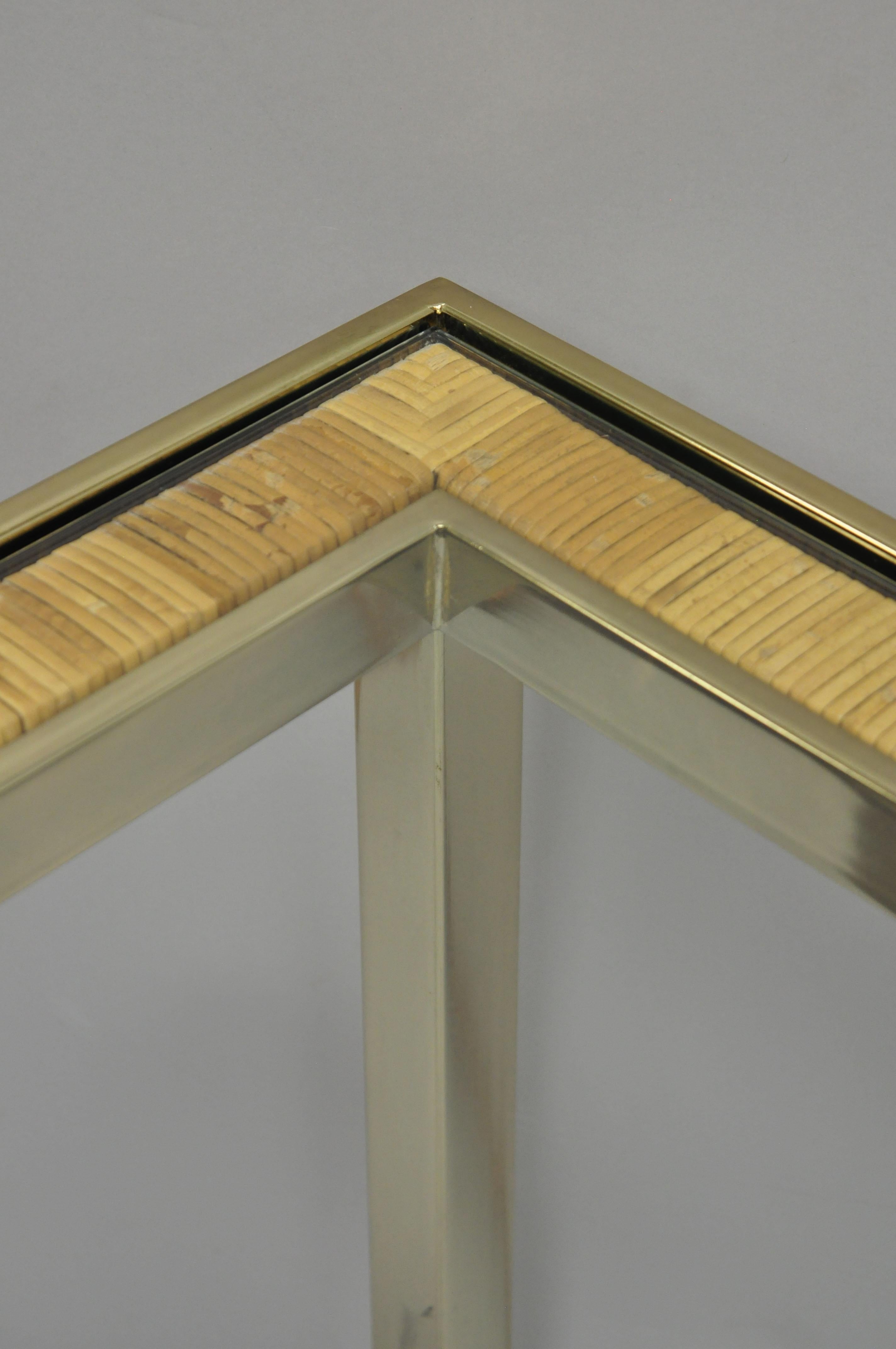Metal Midcentury Italian Modern Brass Glass Rattan Wicker Sofa Hall Console Table
