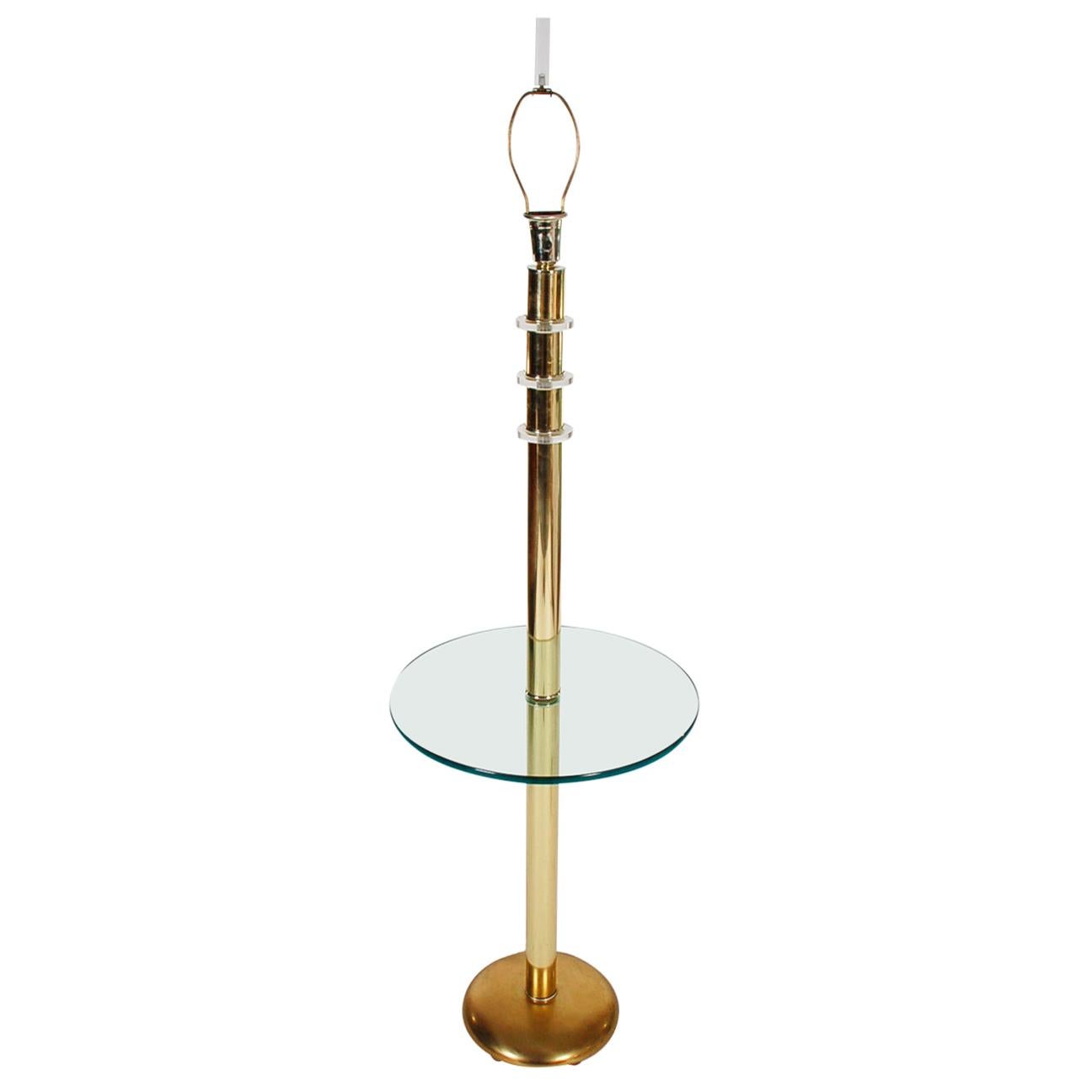 Midcentury Italian Modern Brass and Lucite Side Table / Floor Lamp Combination For Sale