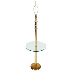Midcentury Italian Modern Brass and Lucite Side Table / Floor Lamp Combination