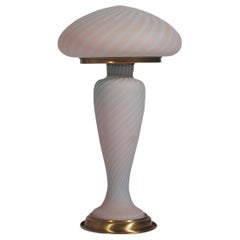 Midcentury Italian Modern Brass and Pink Swirl Art Glass Table Lamp after Murano