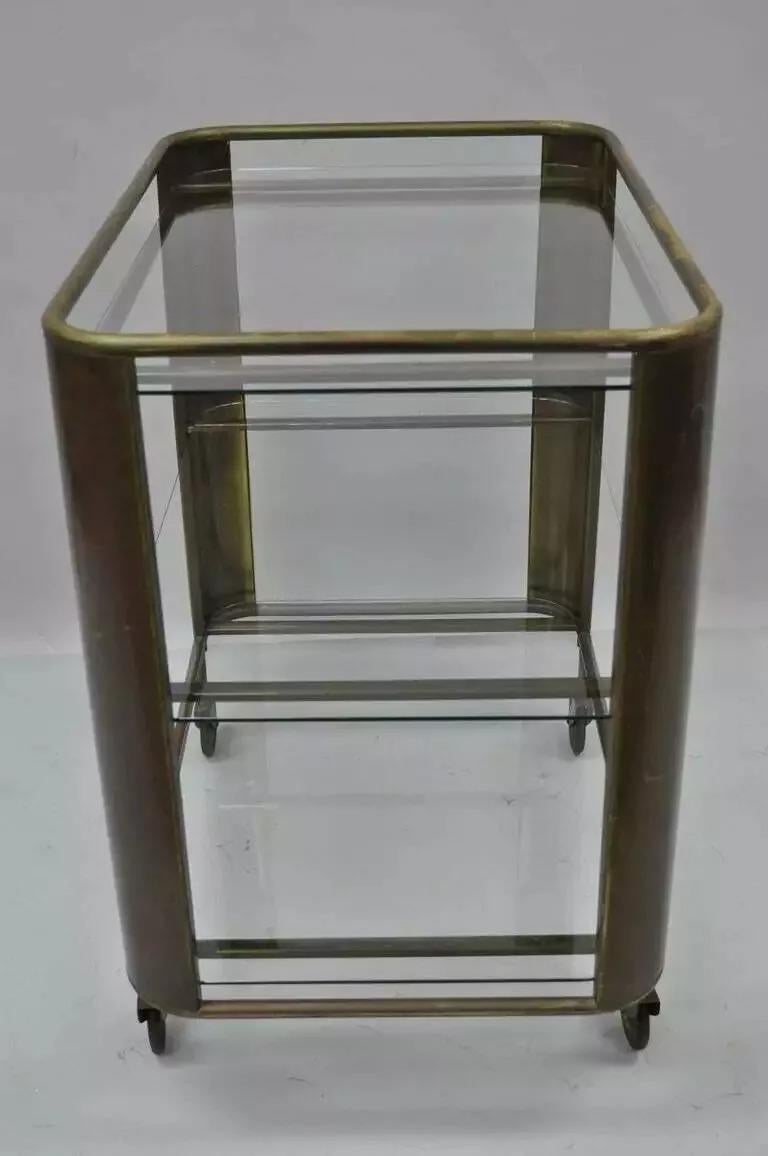 Chariot de bar et serveur de thé Modernity en bronze et verre du milieu du siècle dernier en vente 3