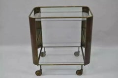Mid Century Italian Modern Bronze & Glass Modernist Bar Tea Cart Trolley Server