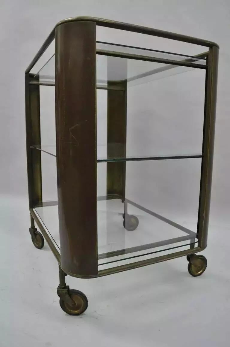 Chariot de bar et serveur de thé Modernity en bronze et verre du milieu du siècle dernier en vente 2