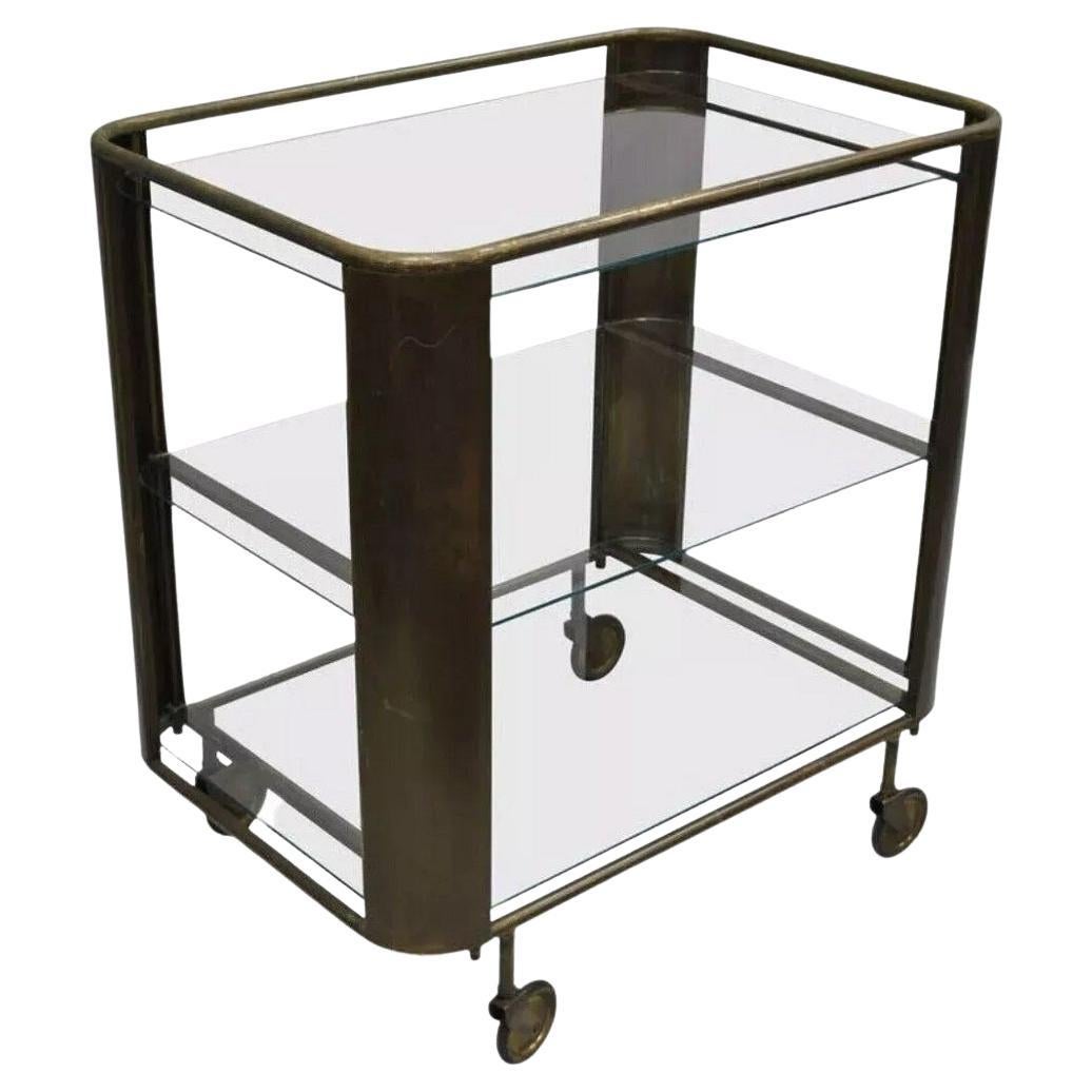 Mid Century Italian Modern Bronze & Glass Modernist Bar Tea Cart Trolley Server