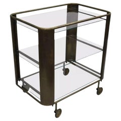 Mid Century Italian Modern Bronce y Cristal Modernista Bar Tea Cart Trolley Server