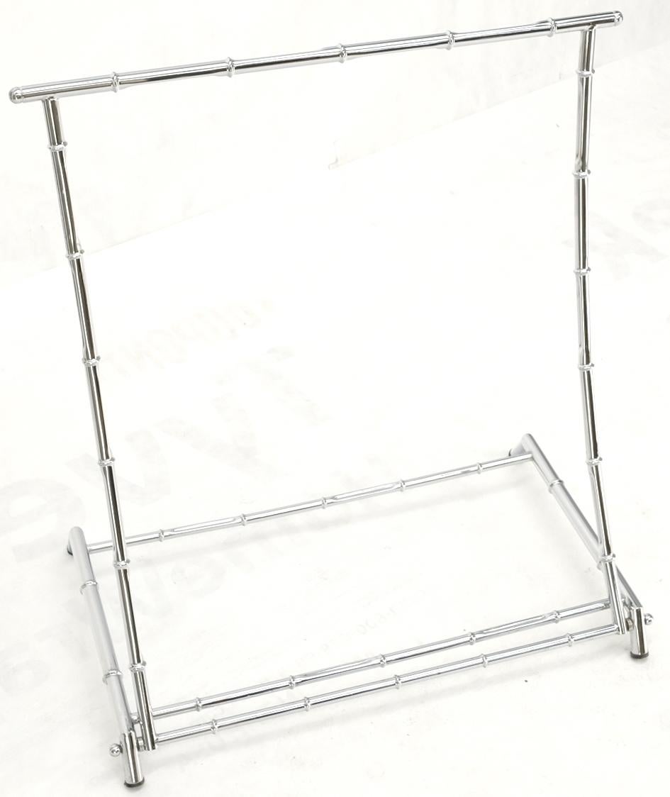 Mid Century Italian Modern Chrome Faux Bamboo Folding Collapsible Towel Rack For Sale 1