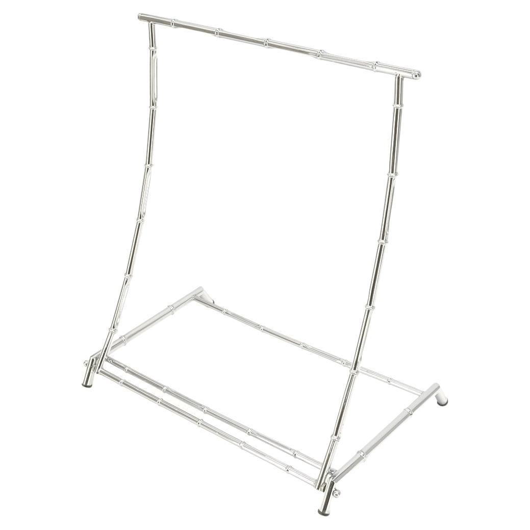Mid Century Italian Modern Chrome Faux Bamboo Folding Collapsible Towel Rack For Sale