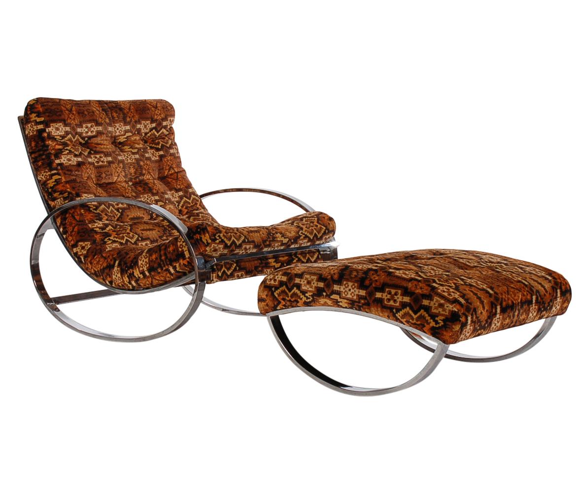 Mid-Century Modern Mid-Century Italian Modern Chrome Rocking Lounge Chair & Ottoman by Renato Zevi