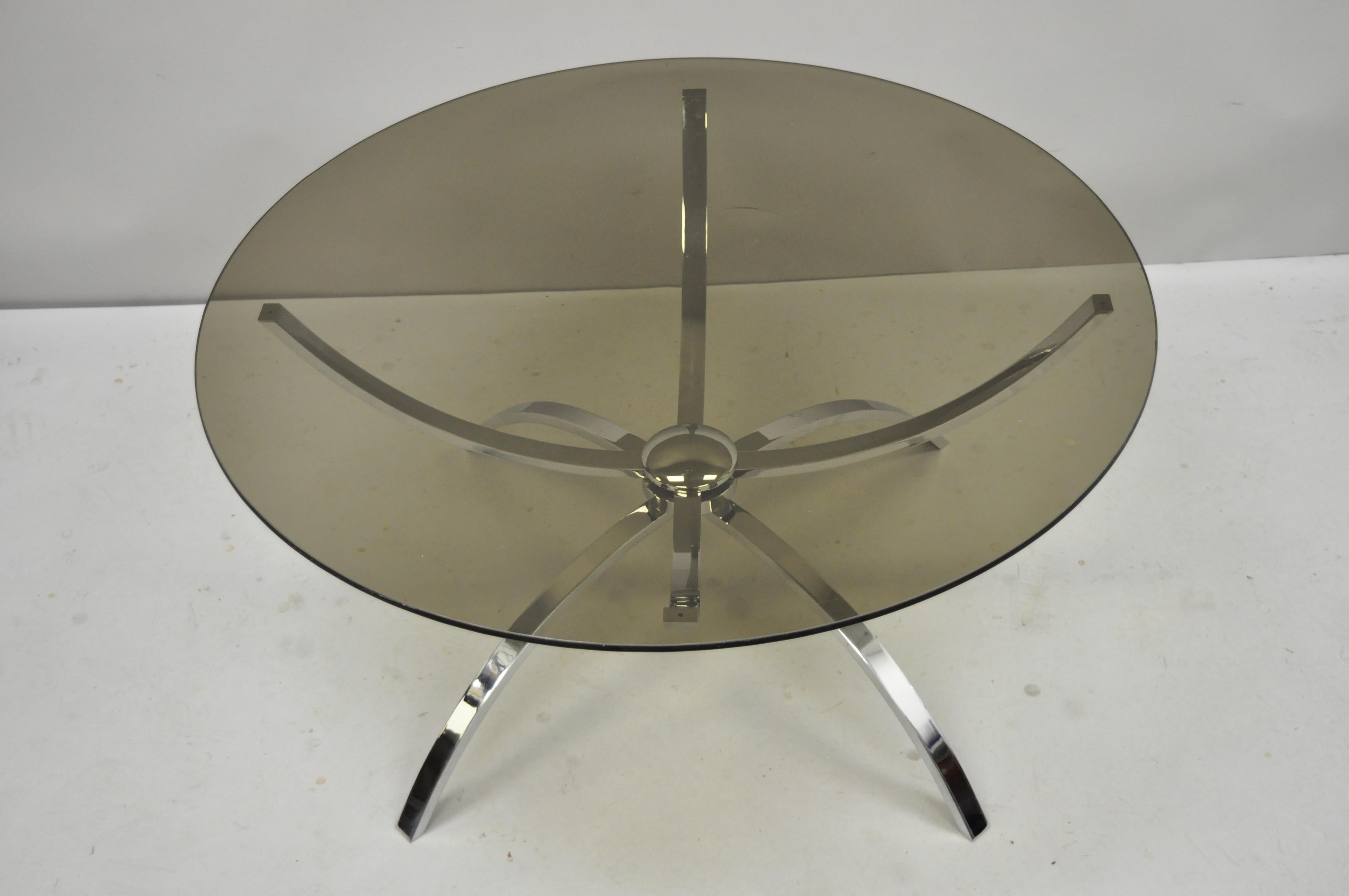 Midcentury Italian Modern Chrome Steel Spider Base Round Glass Top Coffee Table For Sale 7